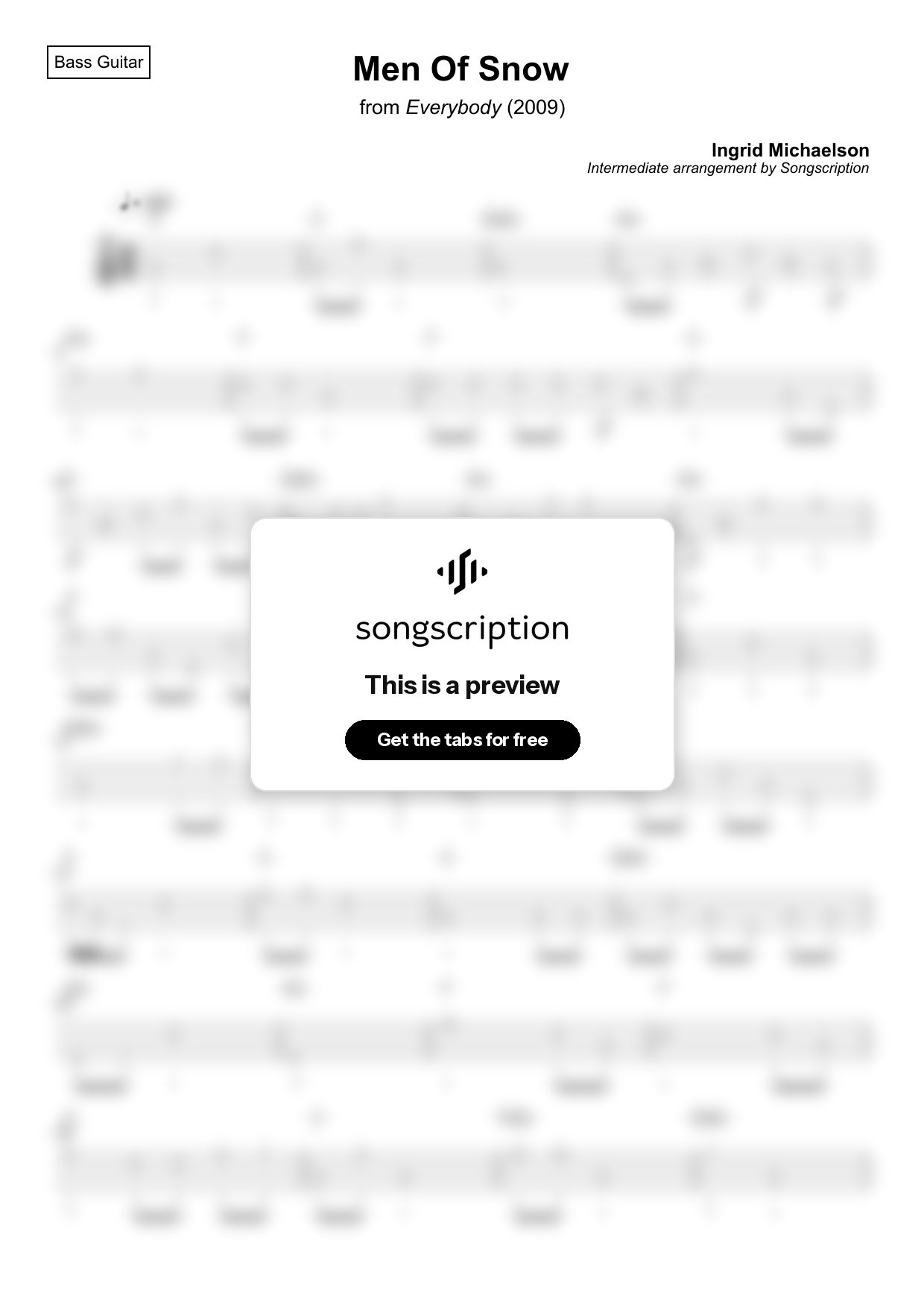 Intermediate Bass Guitar Tabs for "Men Of Snow" by Ingrid Michaelson