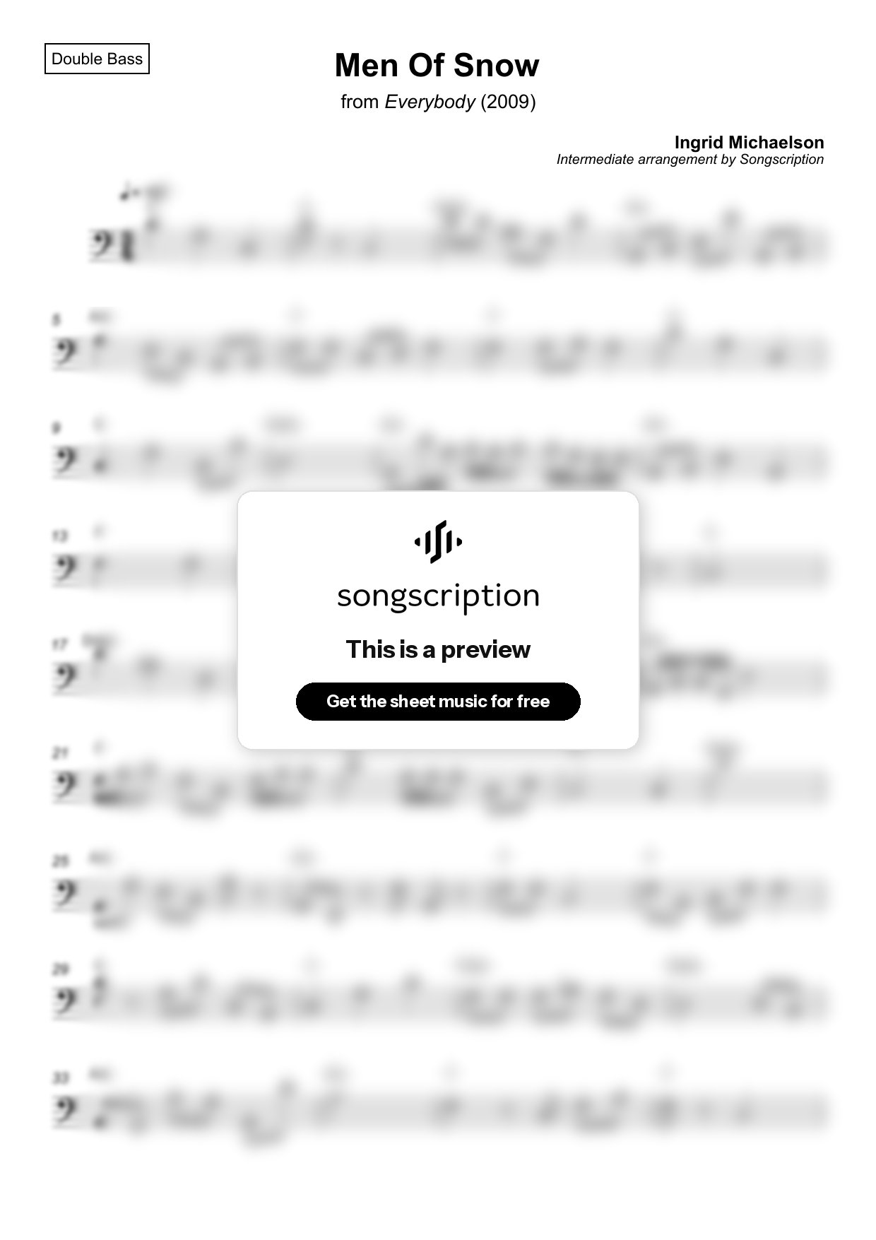 Intermediate Double Bass Sheet Music for "Men Of Snow" by Ingrid Michaelson