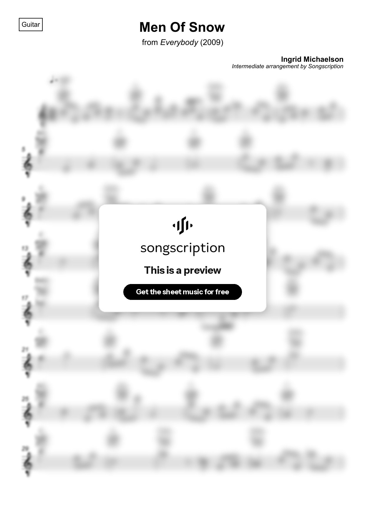 Intermediate Acoustic Guitar Sheet Music for "Men Of Snow" by Ingrid Michaelson