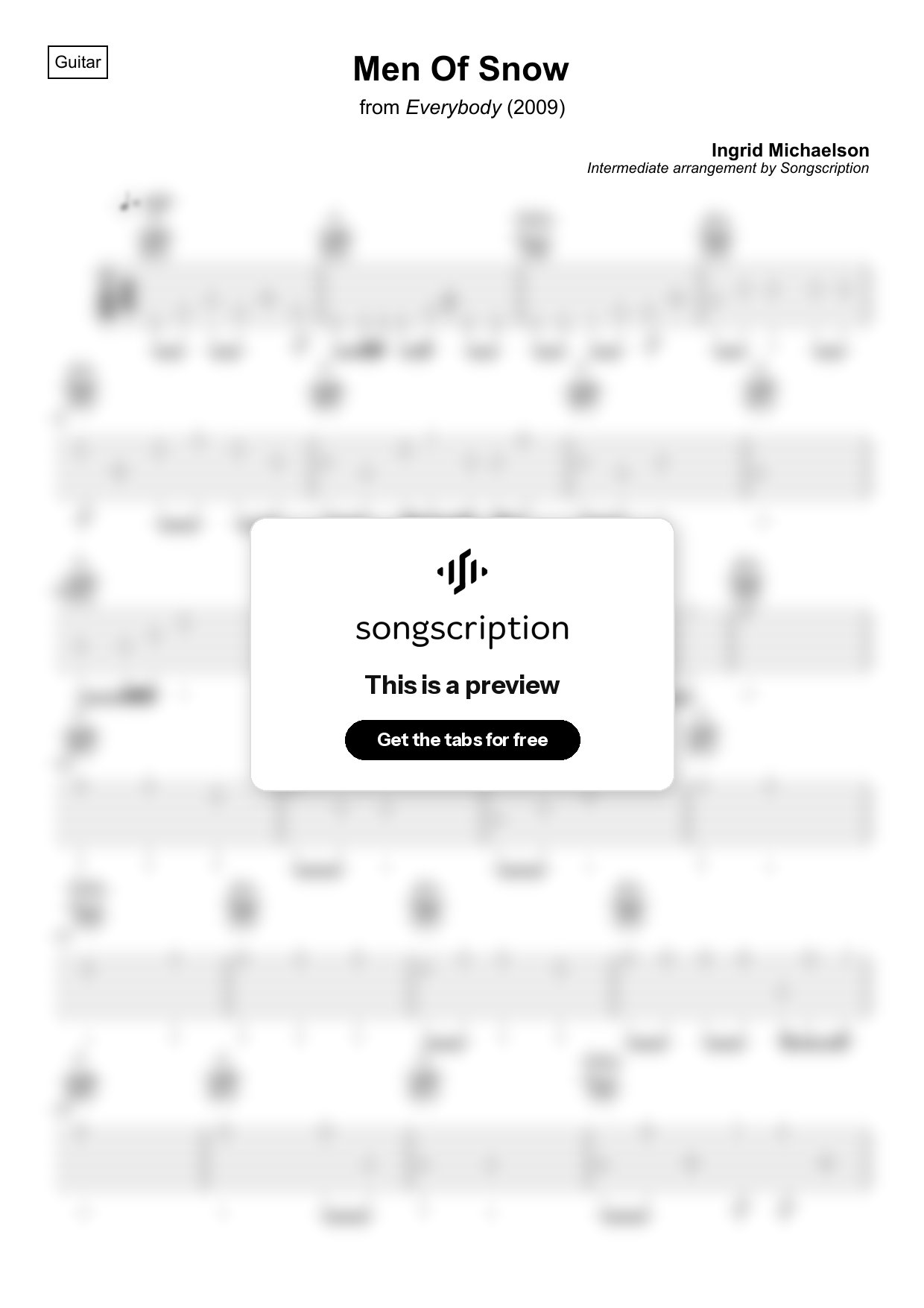 Intermediate Acoustic Guitar Tabs for "Men Of Snow" by Ingrid Michaelson
