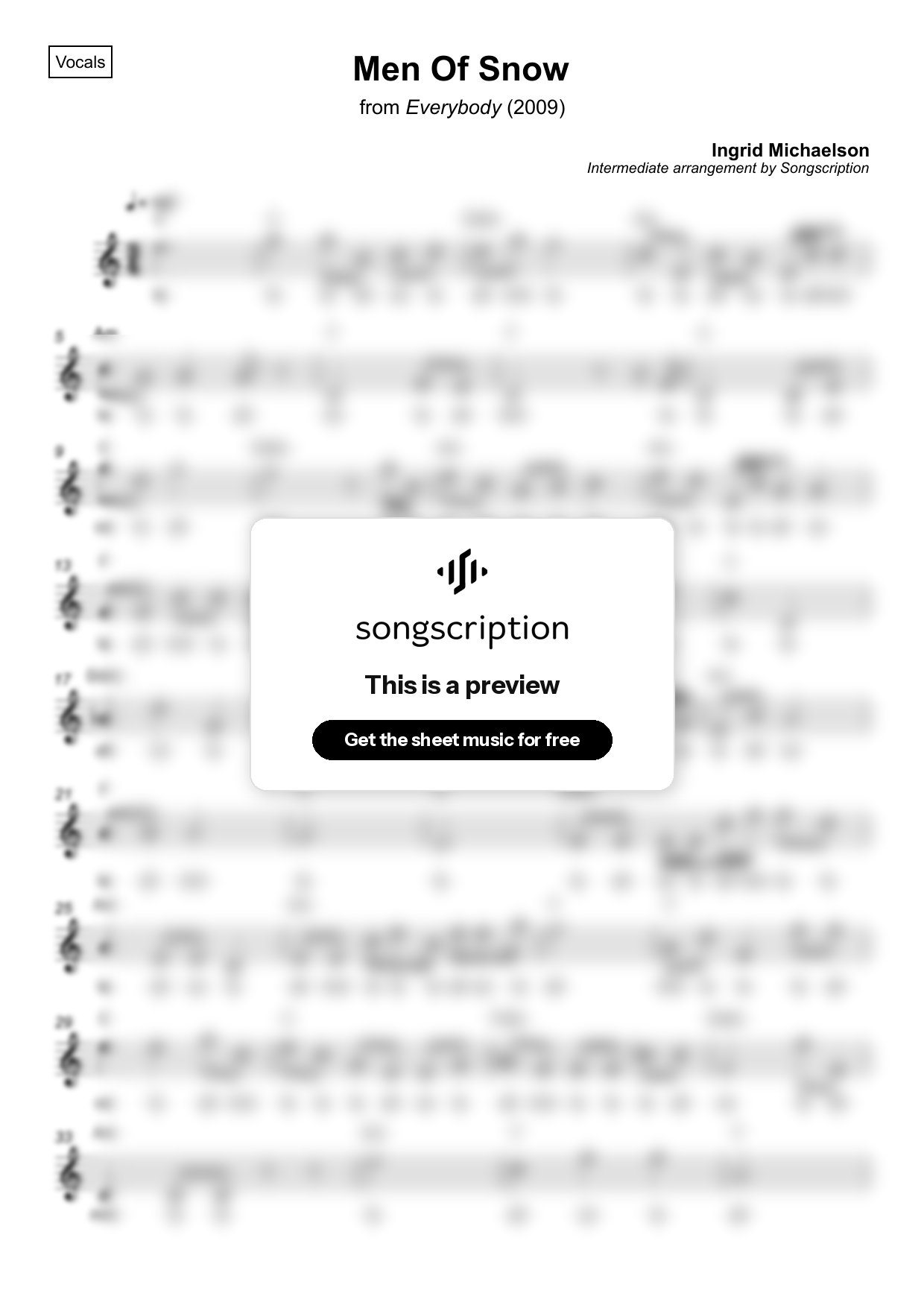 Intermediate Vocals Sheet Music for "Men Of Snow" by Ingrid Michaelson