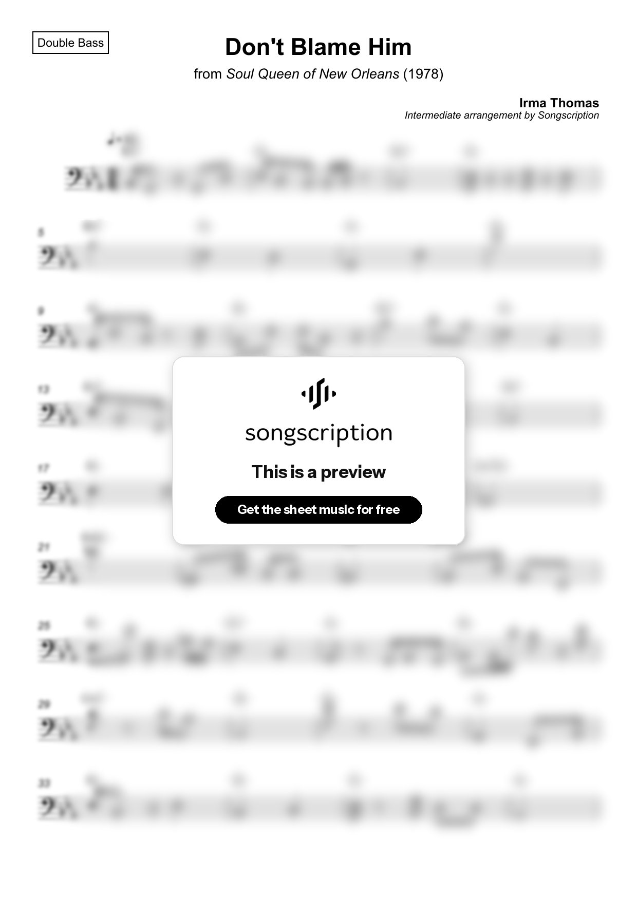 Intermediate Double Bass Sheet Music for "Don't Blame Him" by Irma Thomas