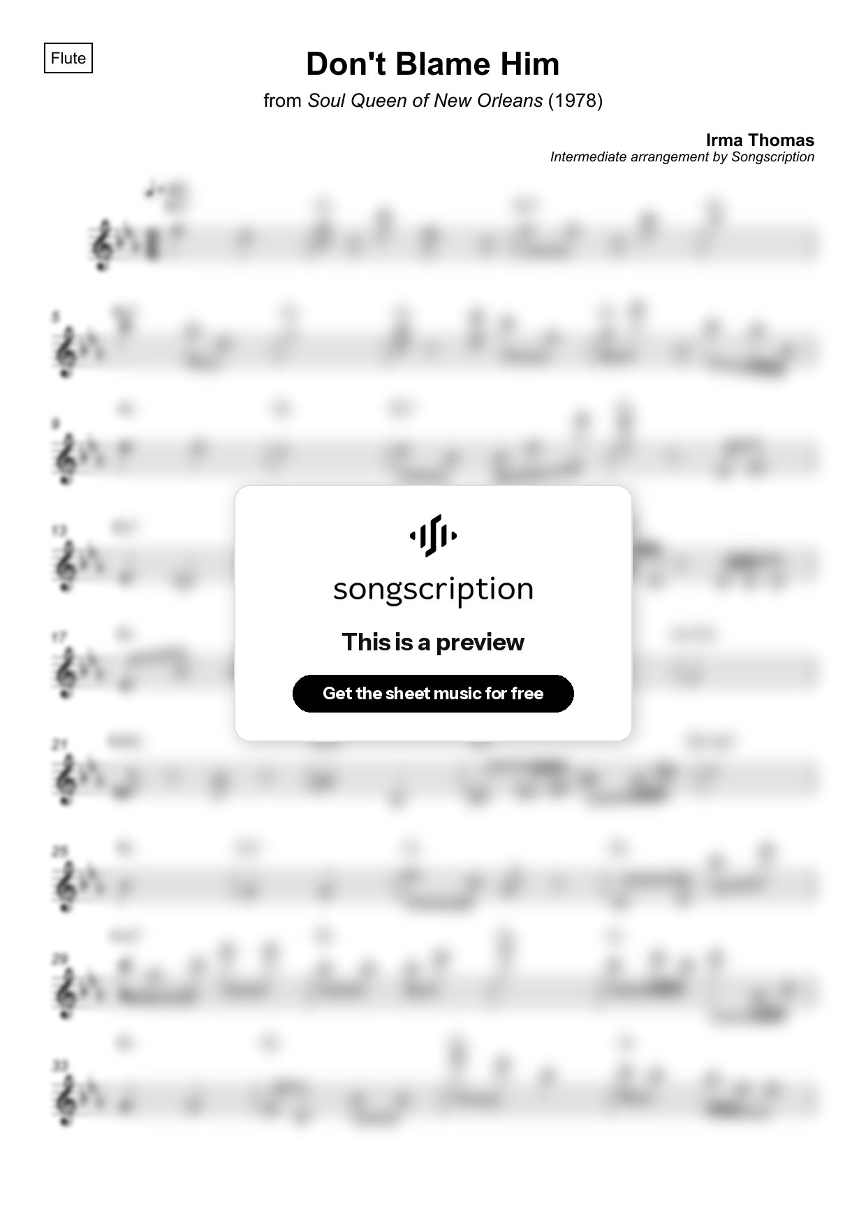 Intermediate Flute Sheet Music for "Don't Blame Him" by Irma Thomas