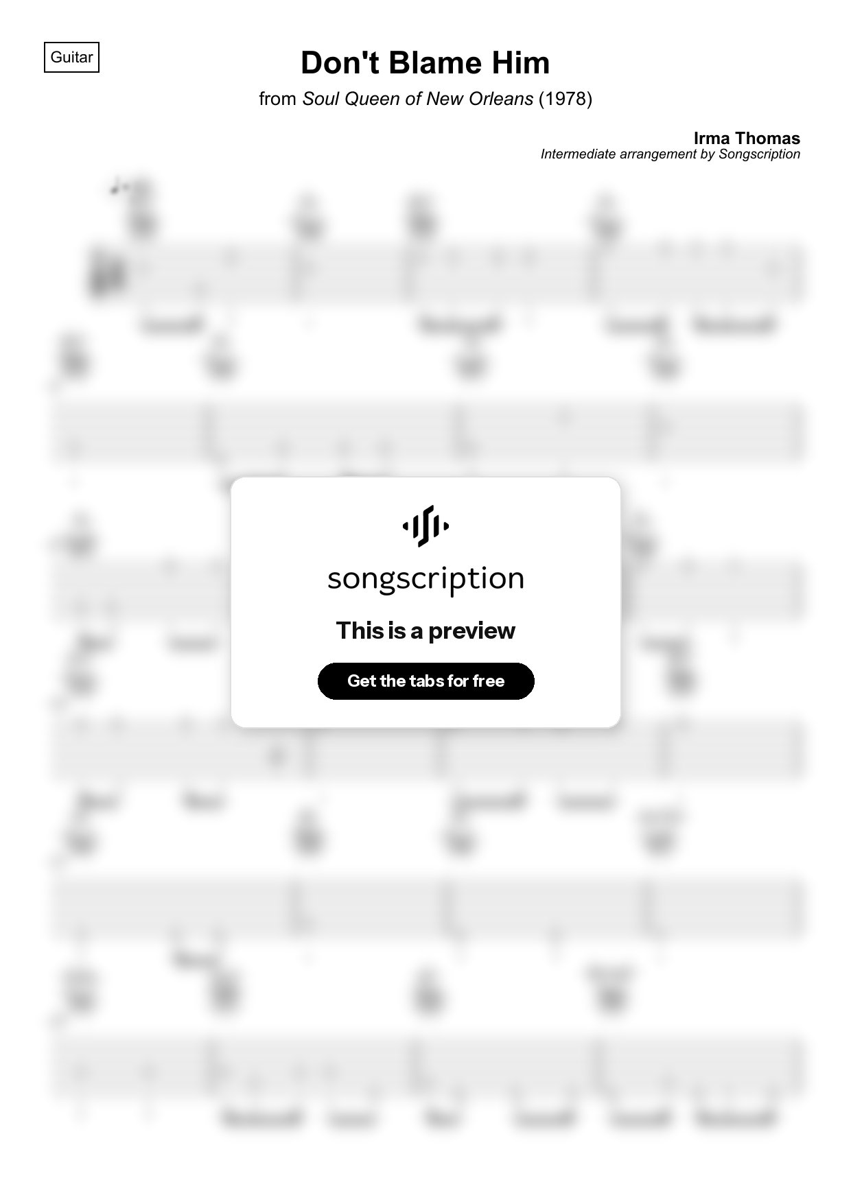 Intermediate Acoustic Guitar Tabs for "Don't Blame Him" by Irma Thomas
