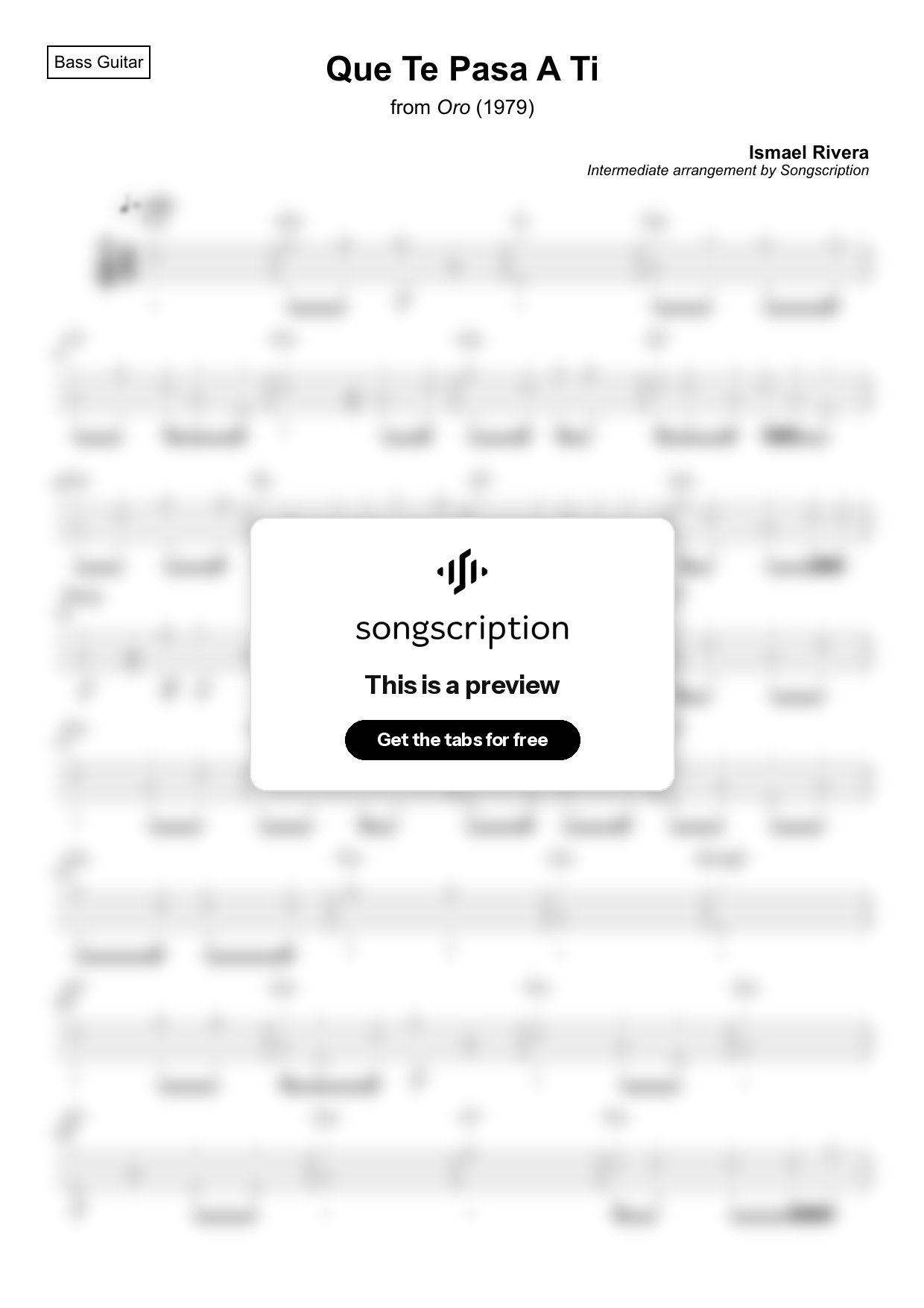 Intermediate Bass Guitar Tabs for "Que Te Pasa A Ti" by Ismael Rivera