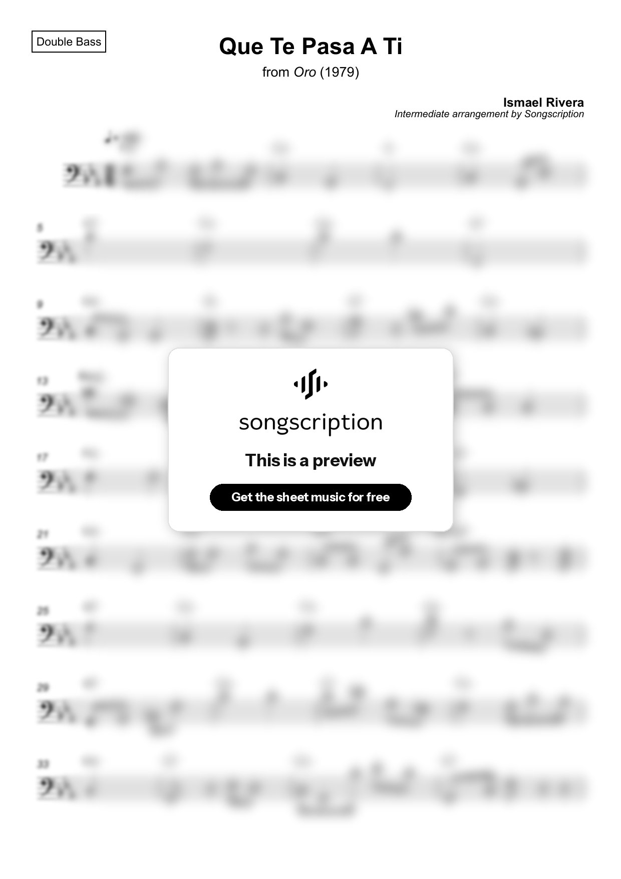 Intermediate Double Bass Sheet Music for "Que Te Pasa A Ti" by Ismael Rivera