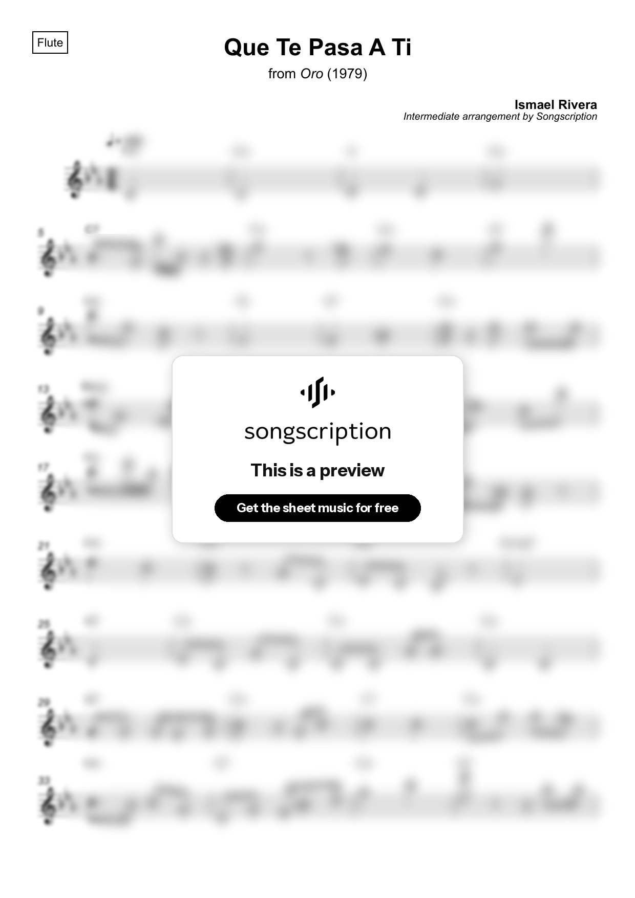 Intermediate Flute Sheet Music for "Que Te Pasa A Ti" by Ismael Rivera