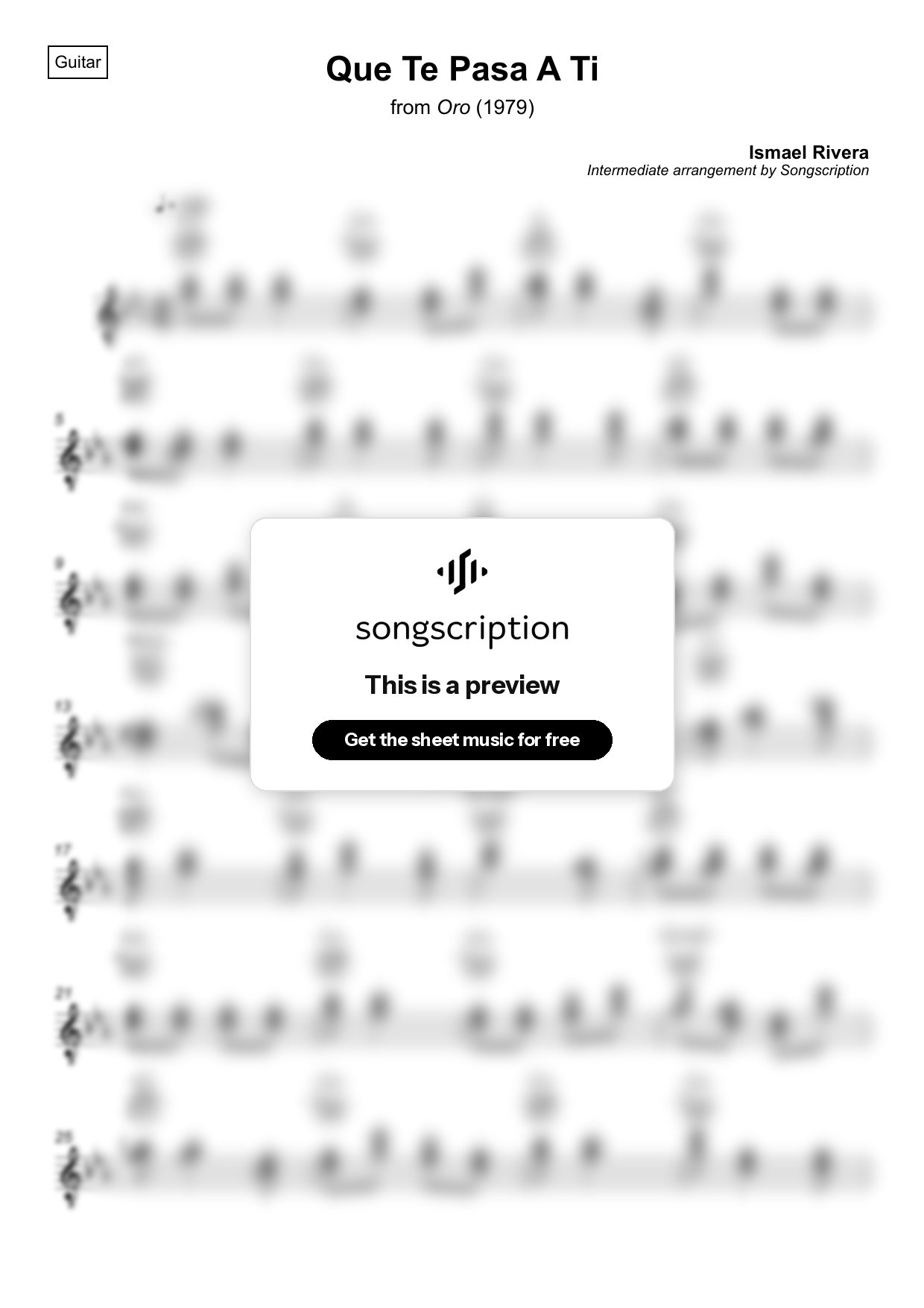 Intermediate Acoustic Guitar Sheet Music for "Que Te Pasa A Ti" by Ismael Rivera