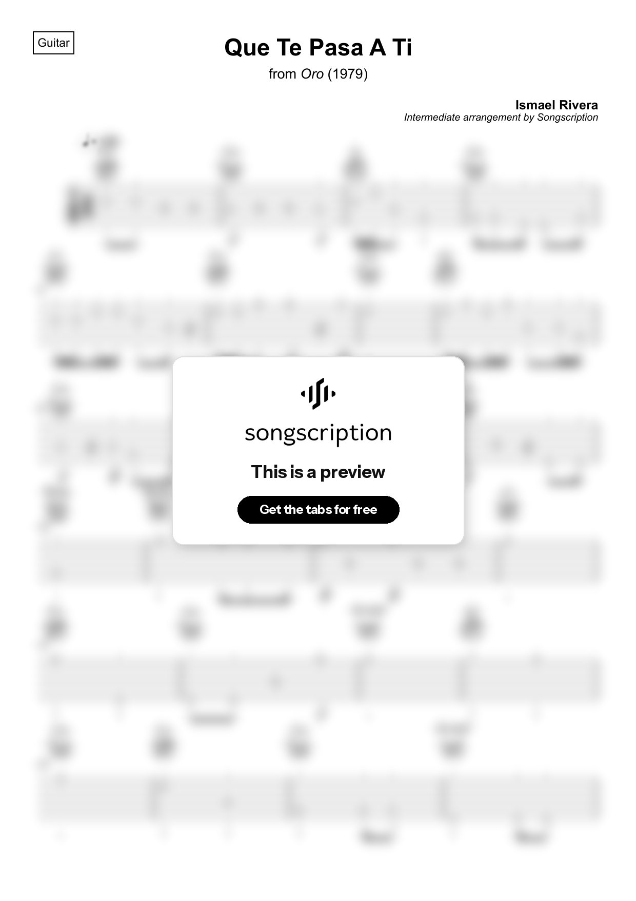 Intermediate Acoustic Guitar Tabs for "Que Te Pasa A Ti" by Ismael Rivera
