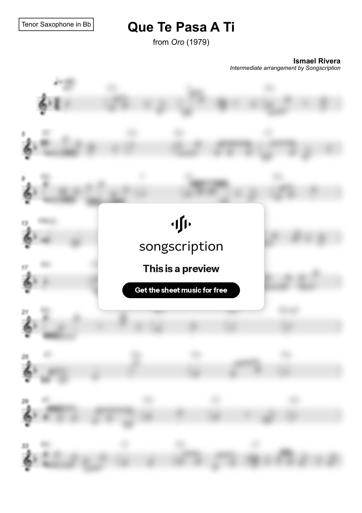 Intermediate Tenor Sax Sheet Music for "Que Te Pasa A Ti" by Ismael Rivera