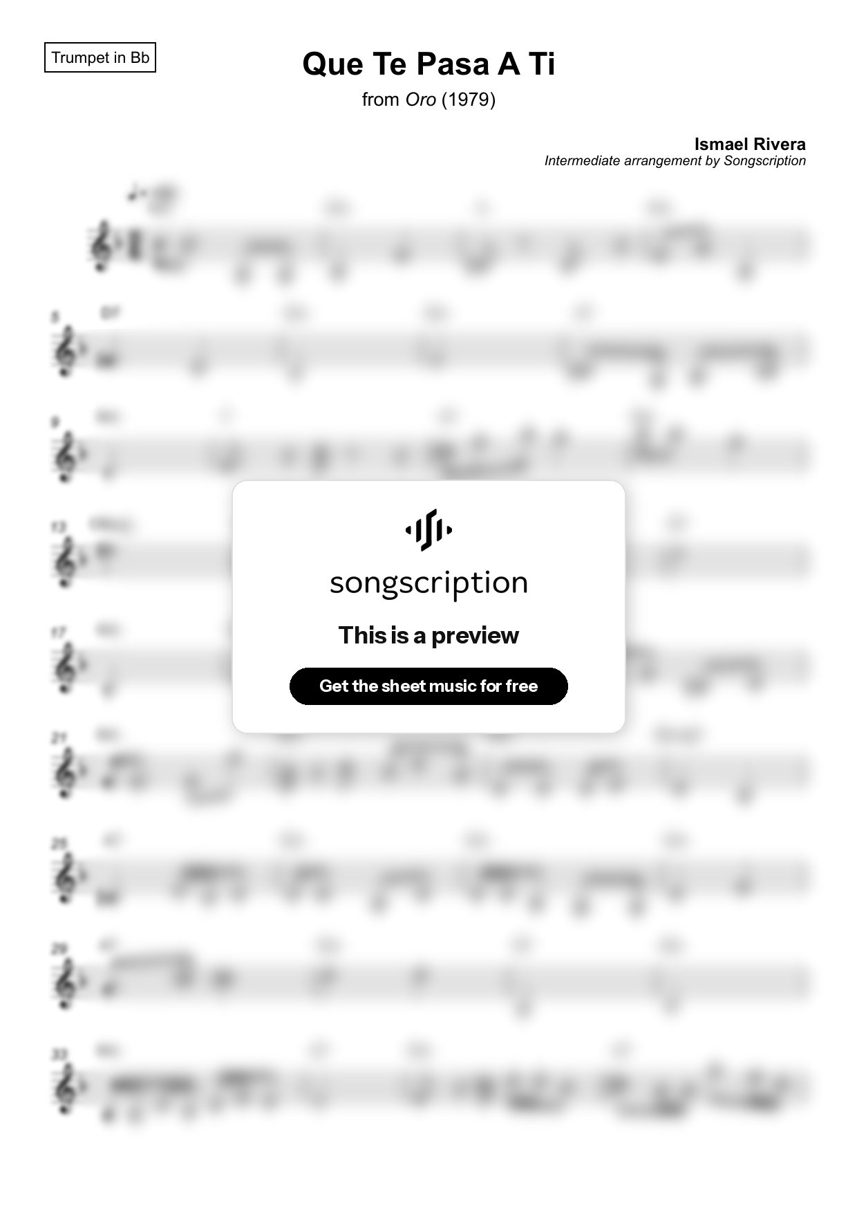 Intermediate Trumpet Sheet Music for "Que Te Pasa A Ti" by Ismael Rivera