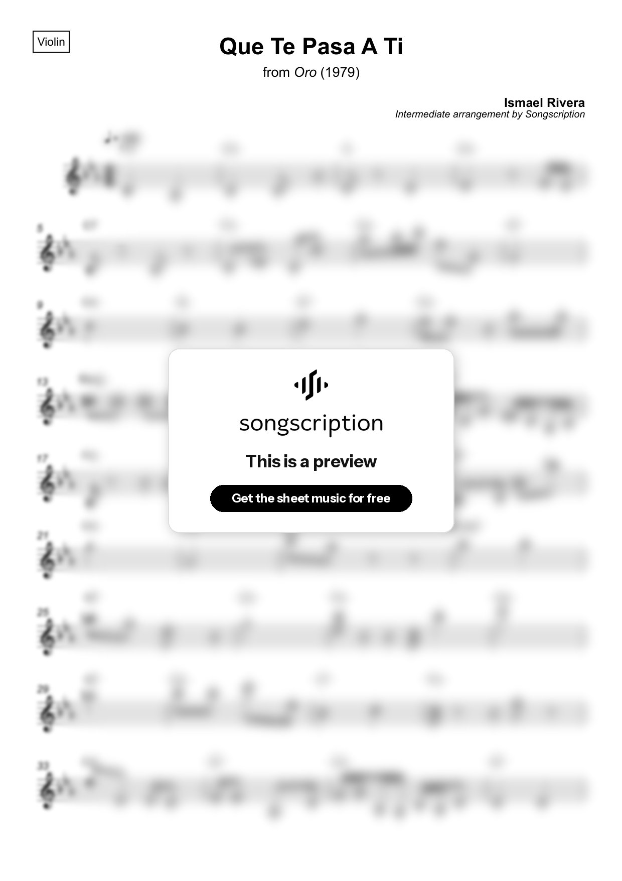 Intermediate Violin Sheet Music for "Que Te Pasa A Ti" by Ismael Rivera