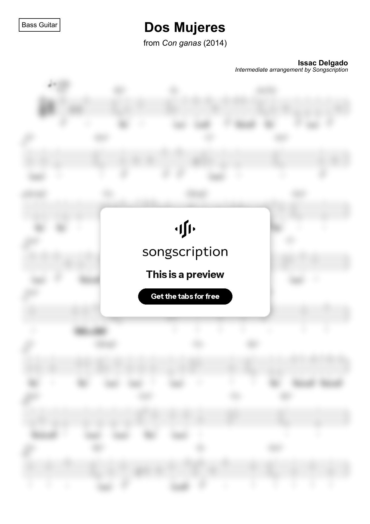 Intermediate Bass Guitar Tabs for "Dos Mujeres" by Issac Delgado