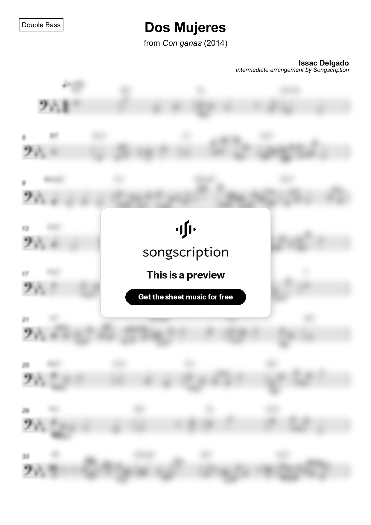 Intermediate Double Bass Sheet Music for "Dos Mujeres" by Issac Delgado