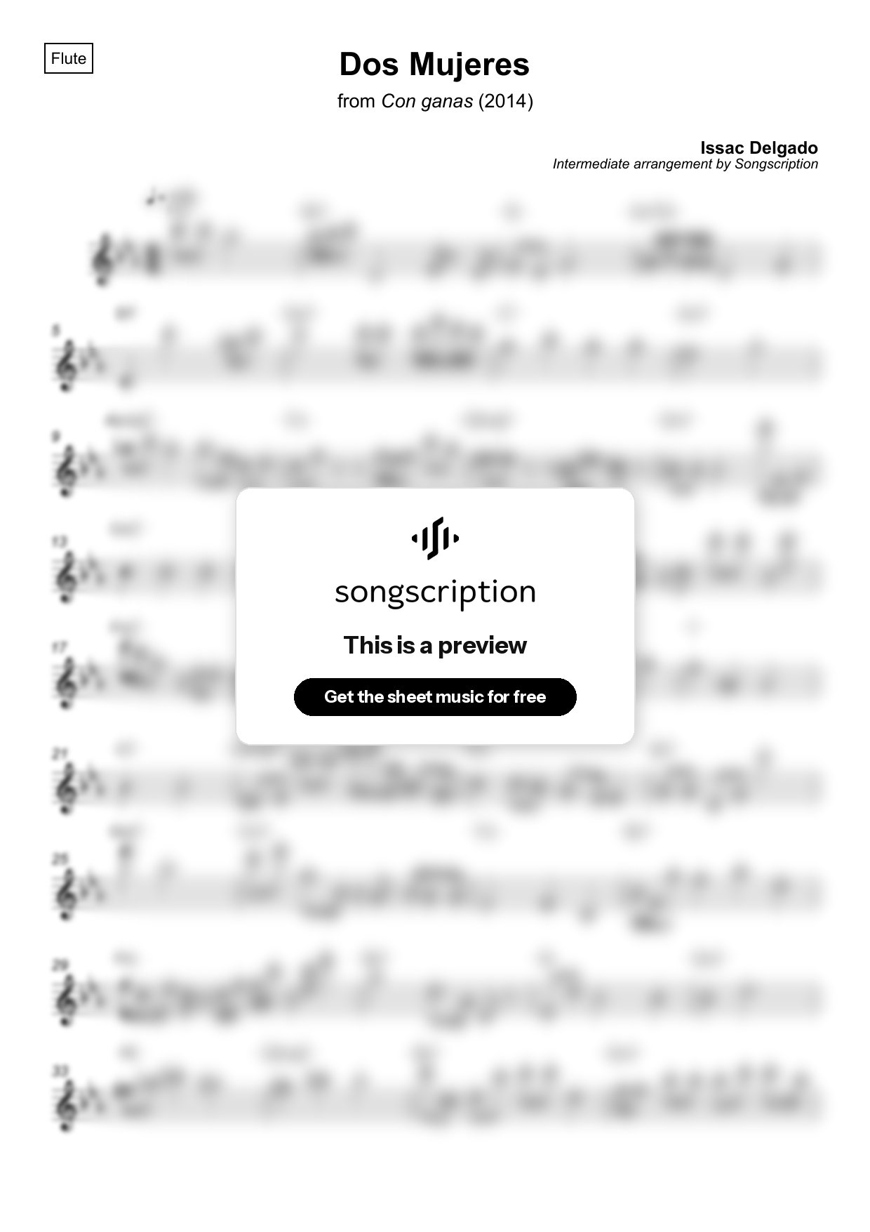 Intermediate Flute Sheet Music for "Dos Mujeres" by Issac Delgado