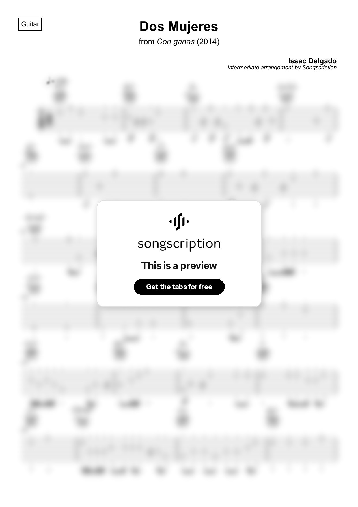 Intermediate Acoustic Guitar Tabs for "Dos Mujeres" by Issac Delgado