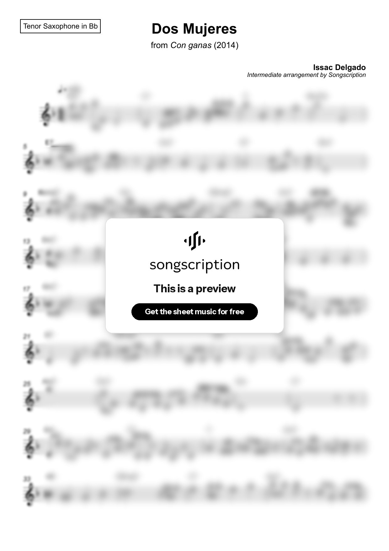 Intermediate Tenor Sax Sheet Music for "Dos Mujeres" by Issac Delgado