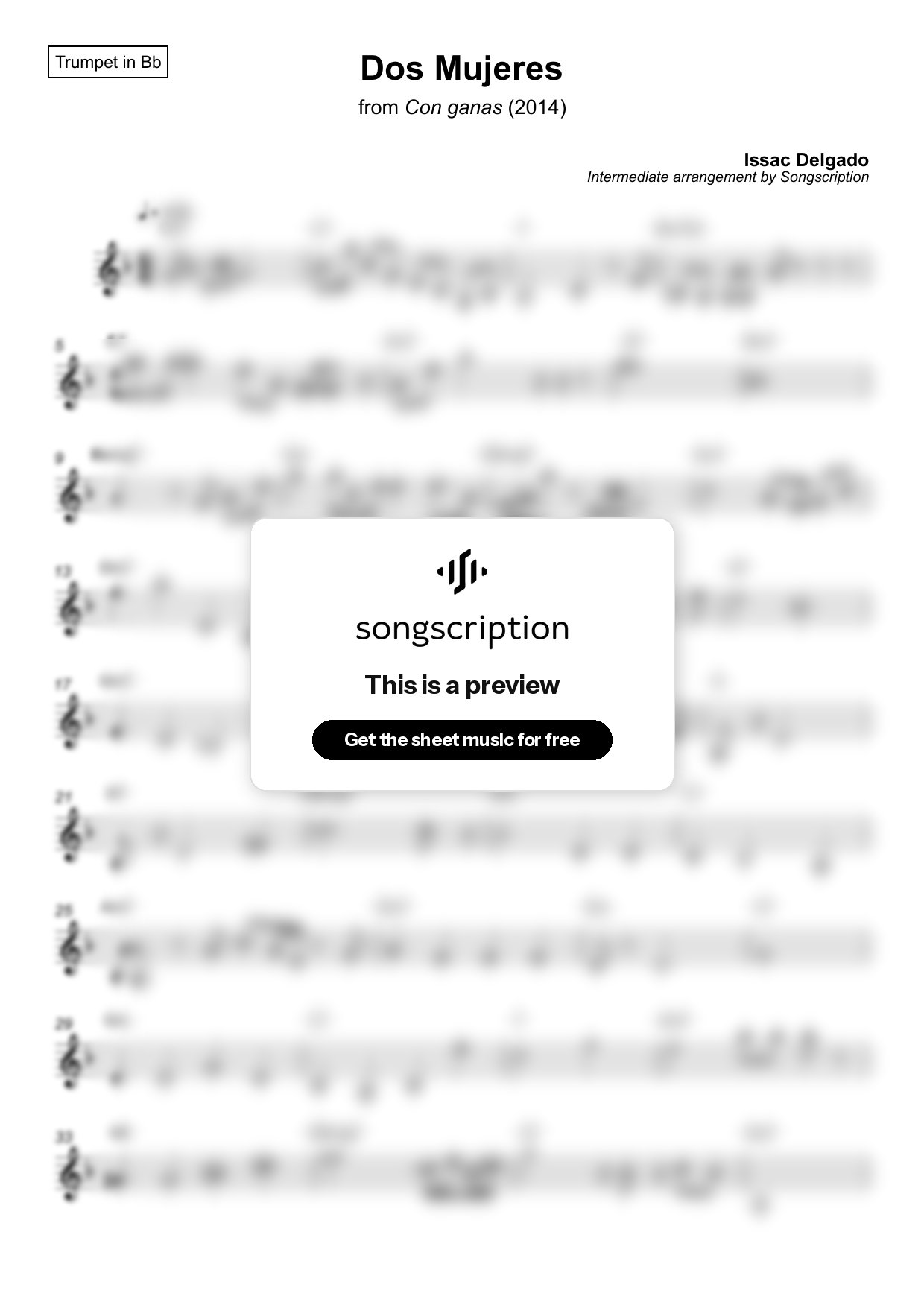 Intermediate Trumpet Sheet Music for "Dos Mujeres" by Issac Delgado