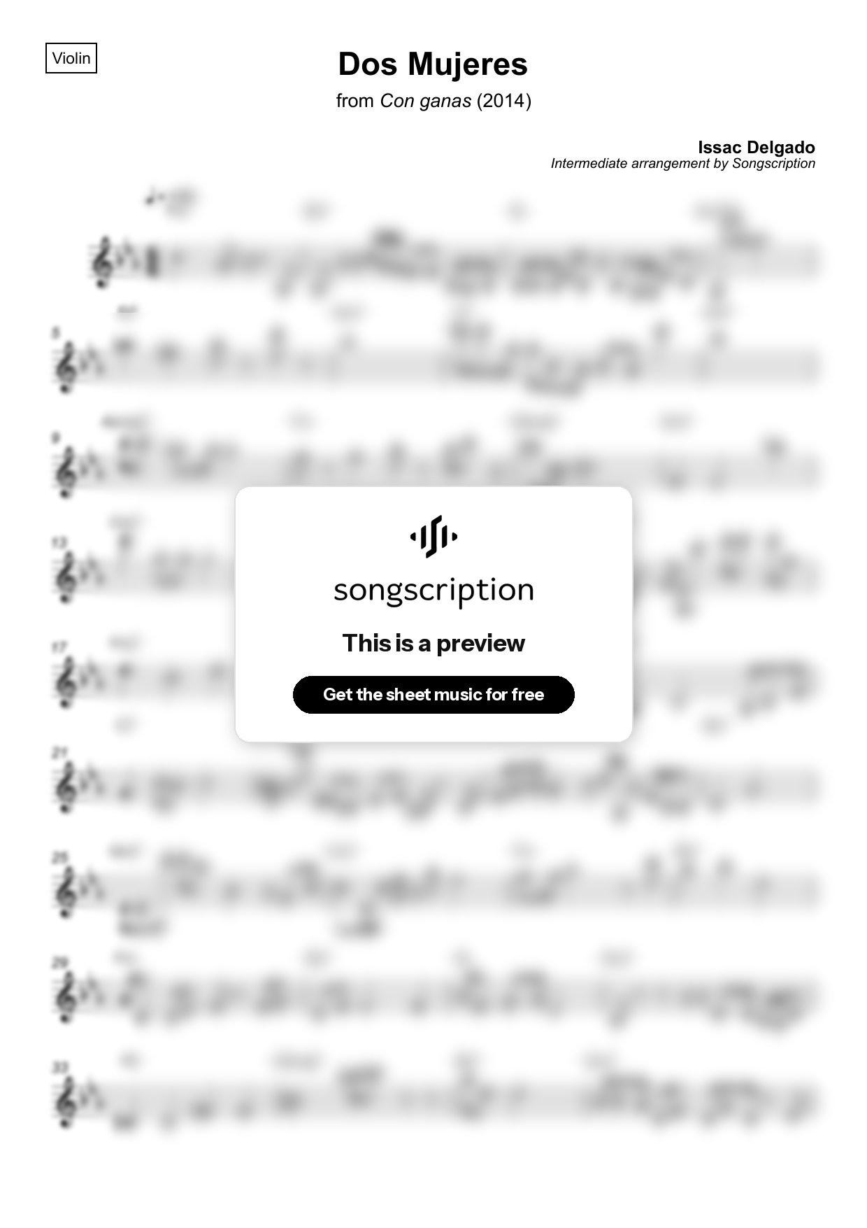 Intermediate Violin Sheet Music for "Dos Mujeres" by Issac Delgado