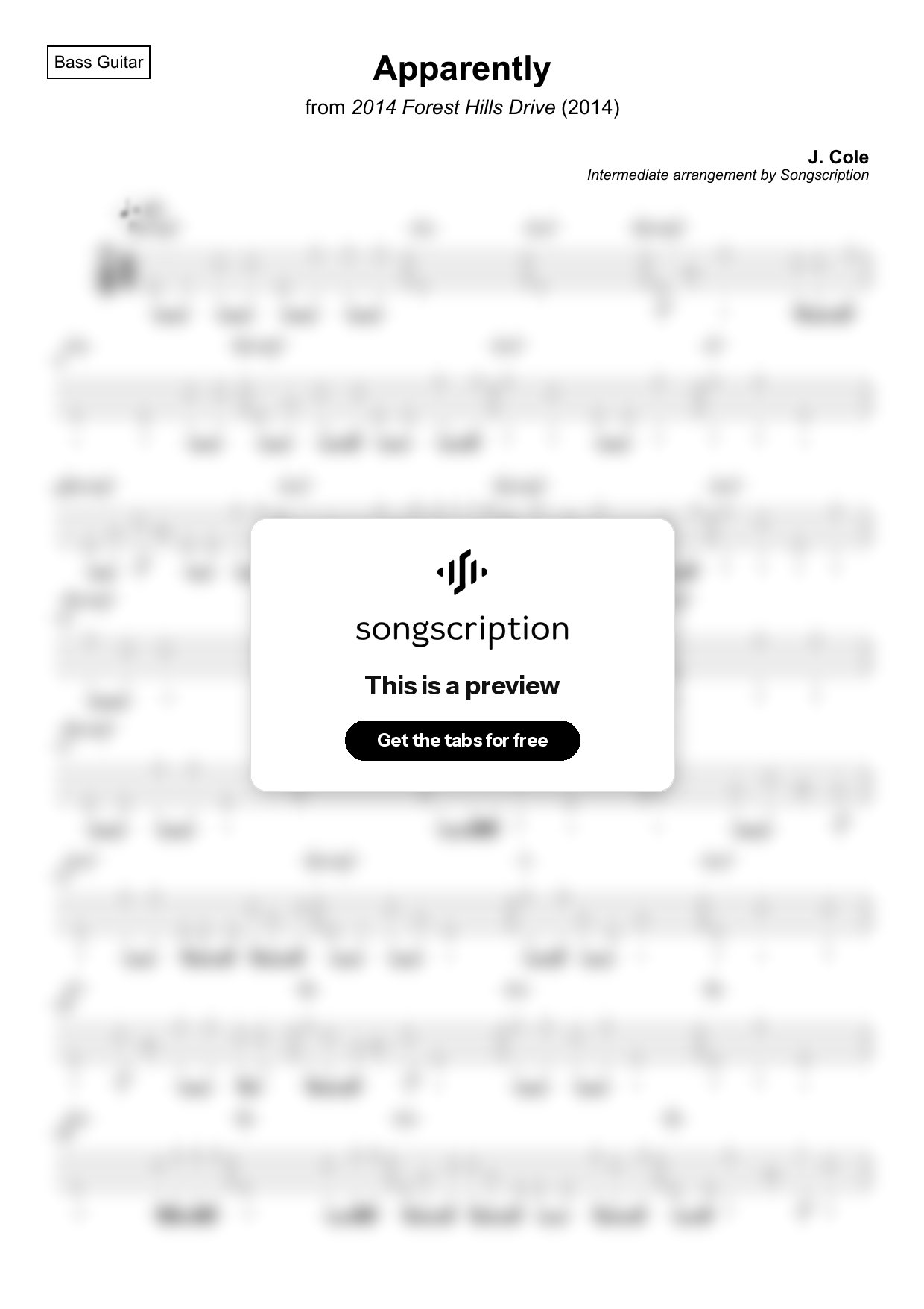 Intermediate Bass Guitar Tabs for "Apparently" by J. Cole