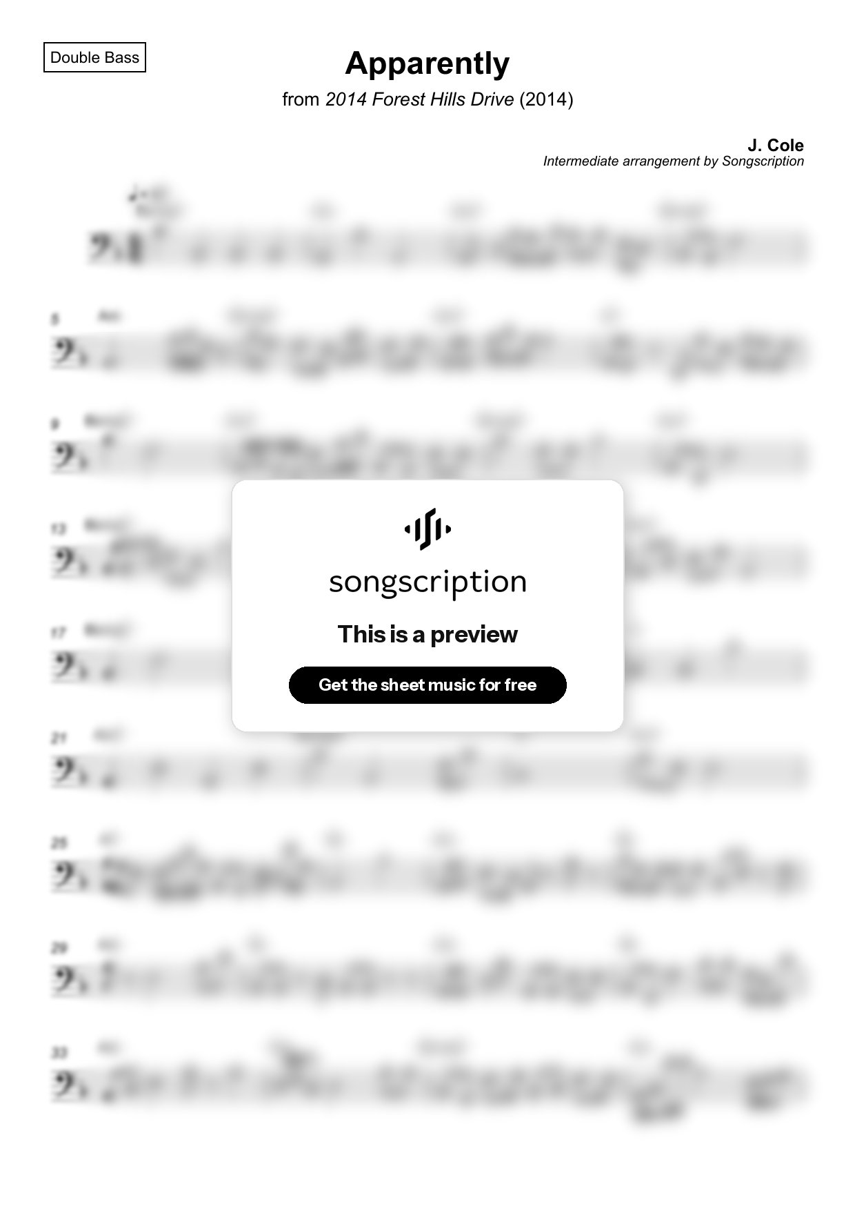Intermediate Double Bass Sheet Music for "Apparently" by J. Cole