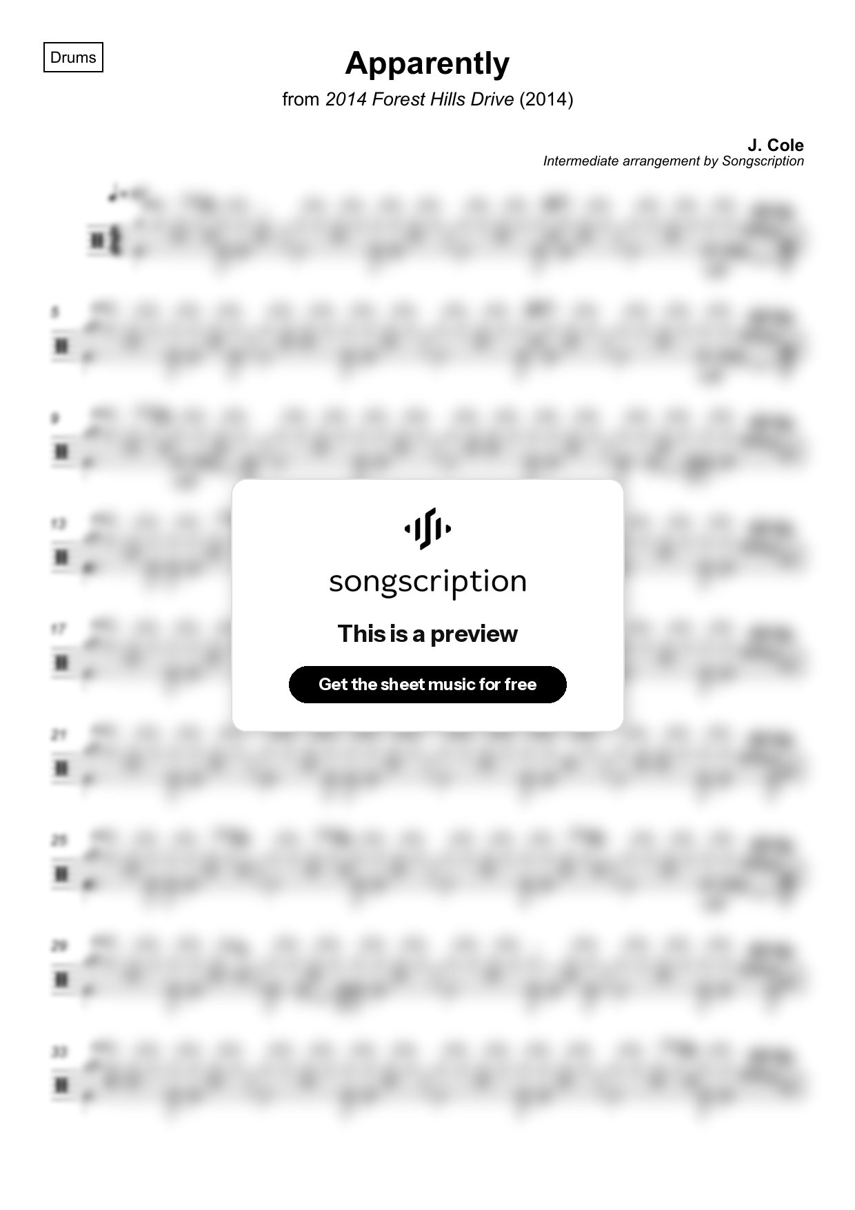 Intermediate Drums Sheet Music for "Apparently" by J. Cole