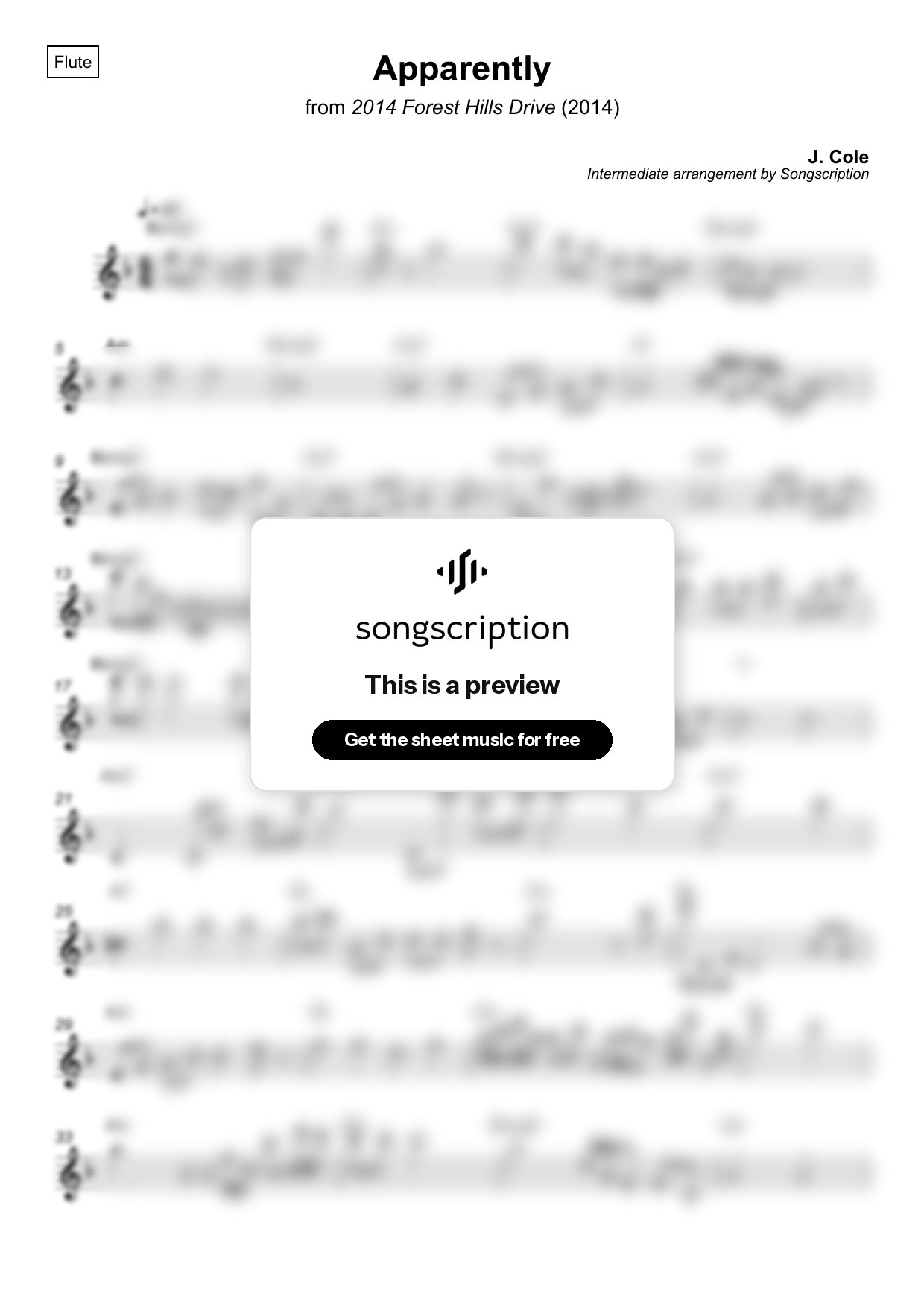 Intermediate Flute Sheet Music for "Apparently" by J. Cole