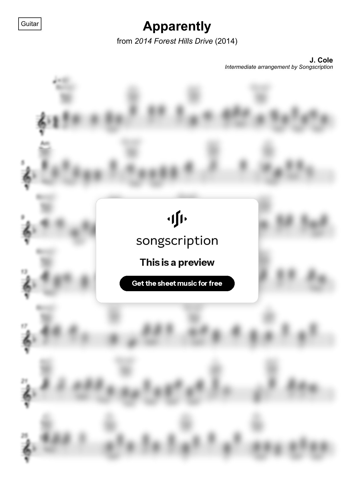 Intermediate Acoustic Guitar Sheet Music for "Apparently" by J. Cole