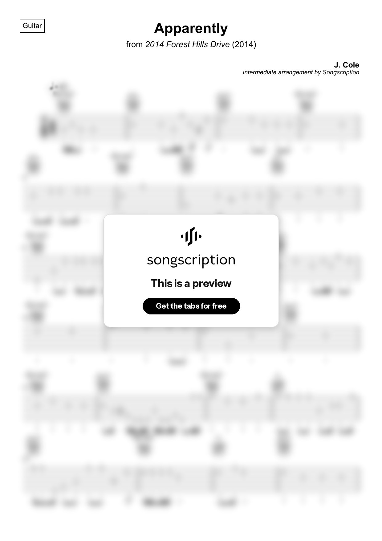 Intermediate Acoustic Guitar Tabs for "Apparently" by J. Cole