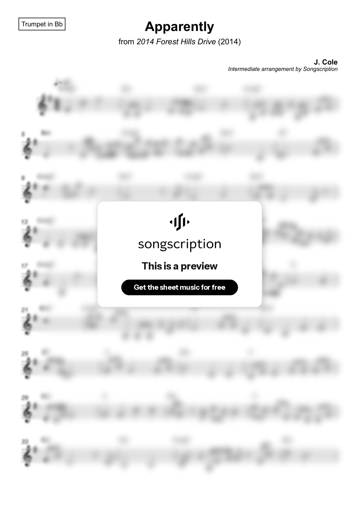 Intermediate Trumpet Sheet Music for "Apparently" by J. Cole