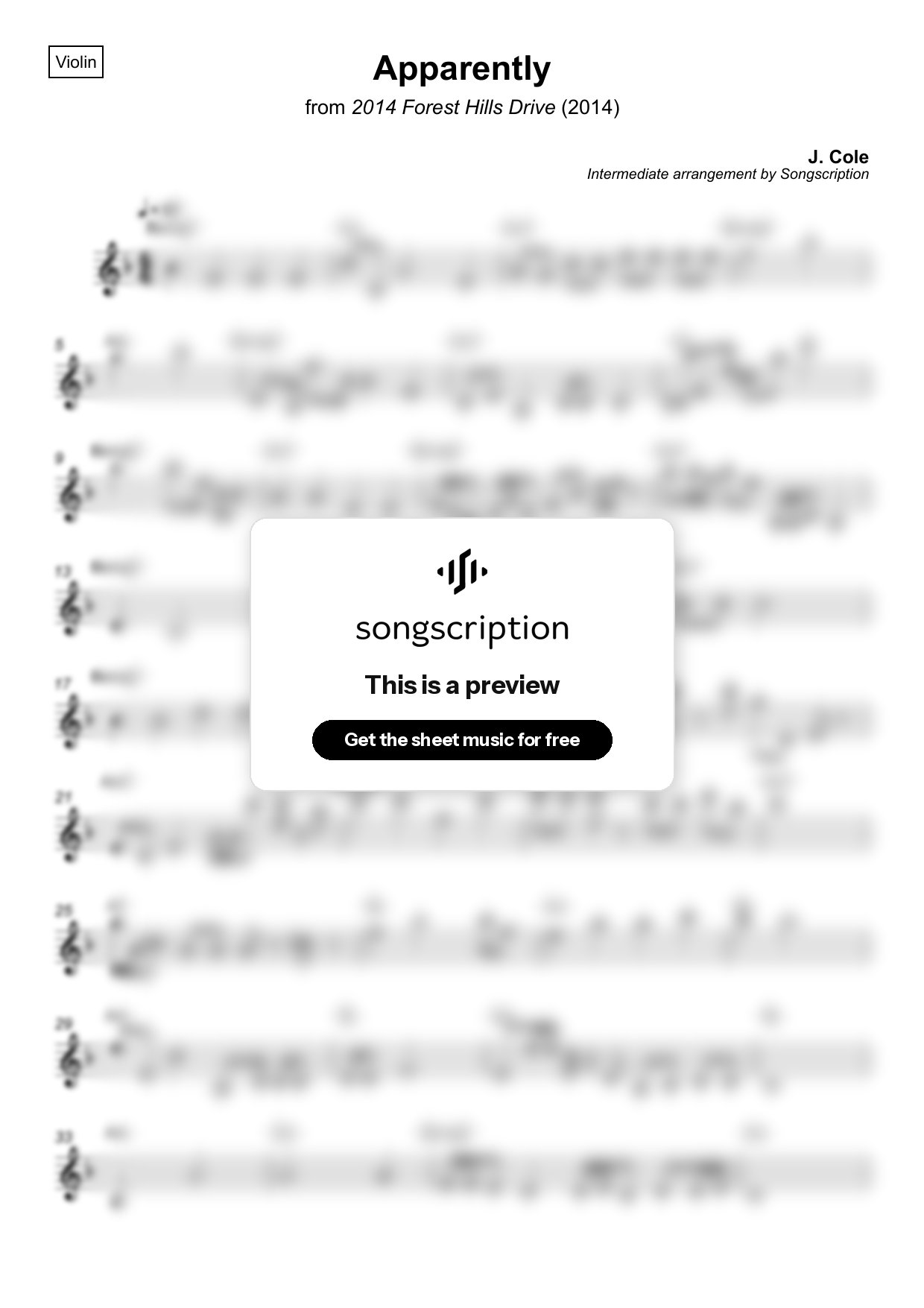 Intermediate Violin Sheet Music for "Apparently" by J. Cole