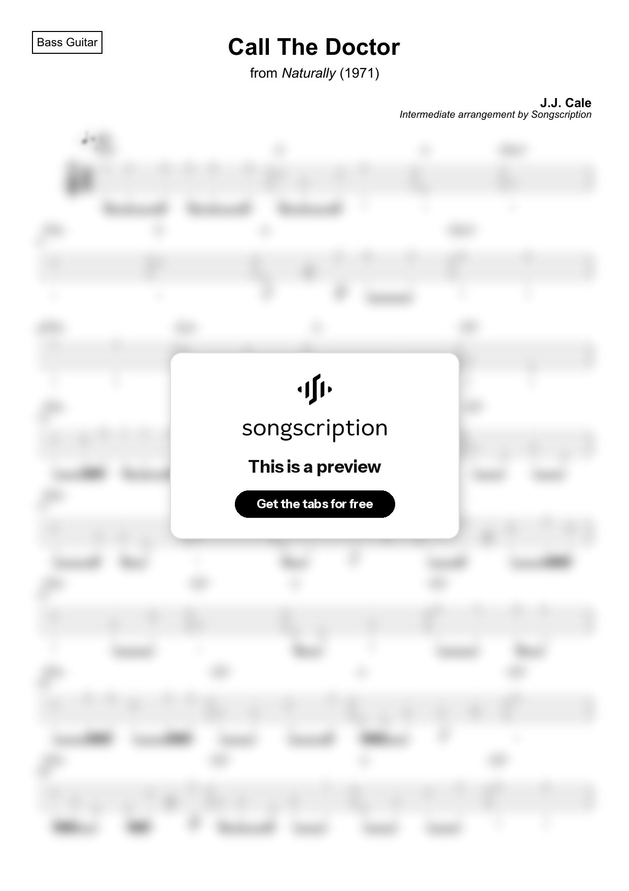 Intermediate Bass Guitar Tabs for "Call The Doctor" by J.J. Cale