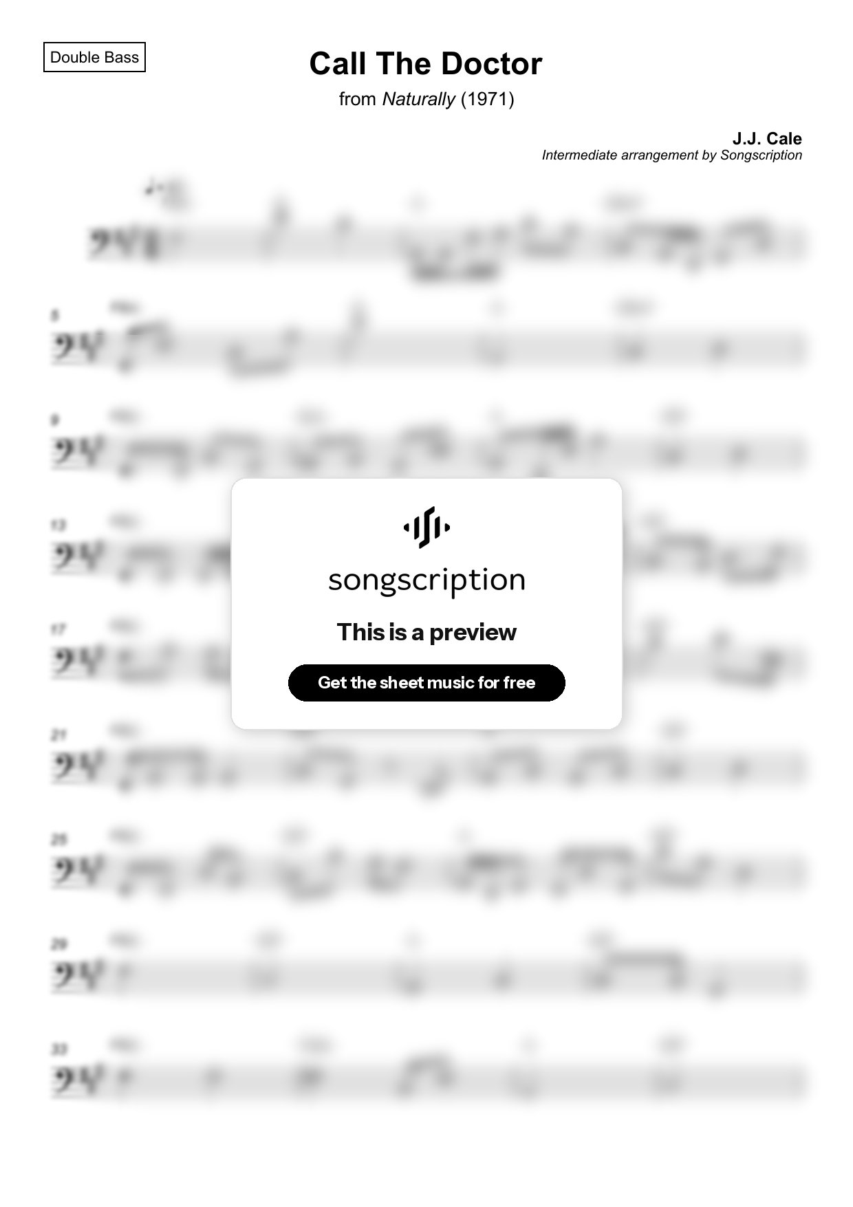 Intermediate Double Bass Sheet Music for "Call The Doctor" by J.J. Cale