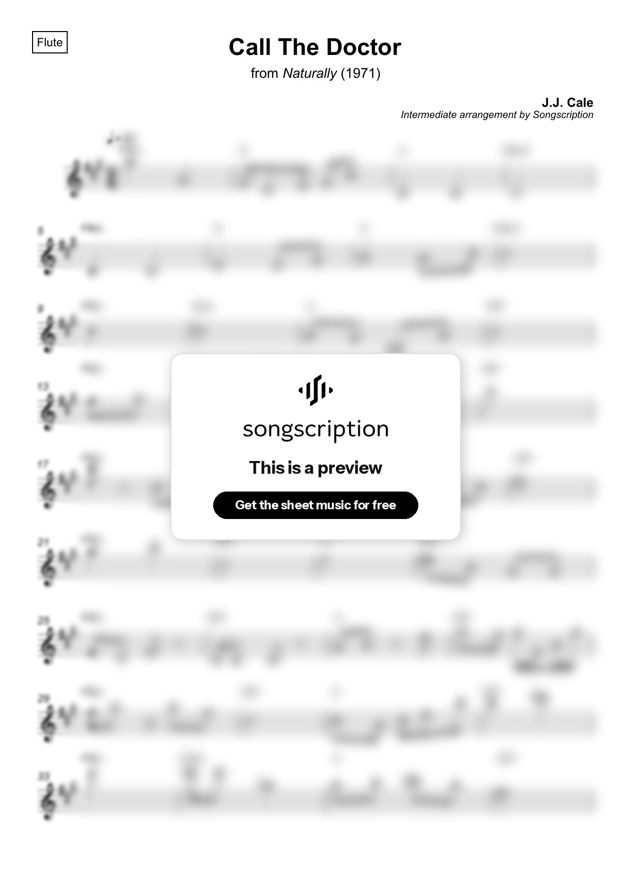 Intermediate Flute Sheet Music for "Call The Doctor" by J.J. Cale