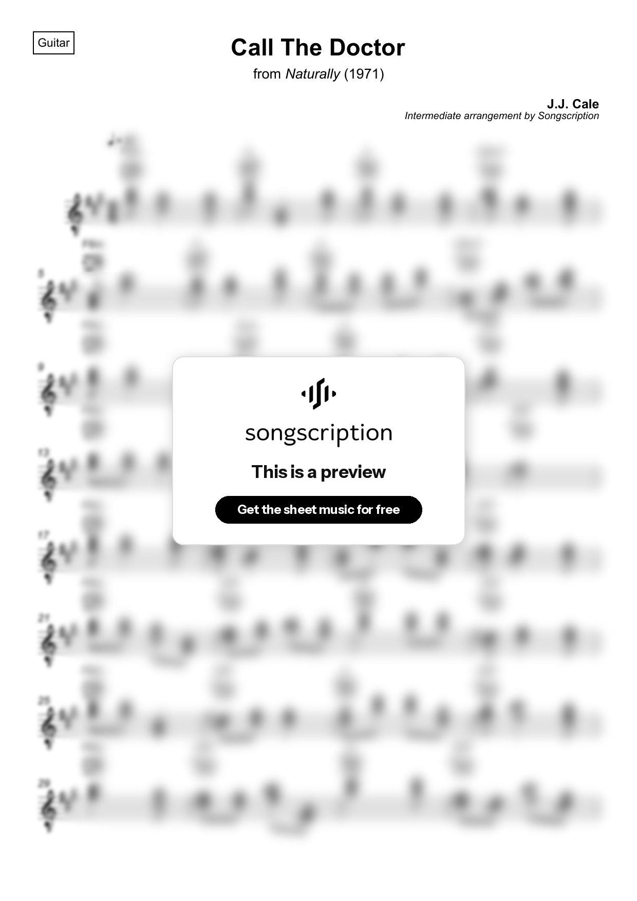 Intermediate Acoustic Guitar Sheet Music for "Call The Doctor" by J.J. Cale