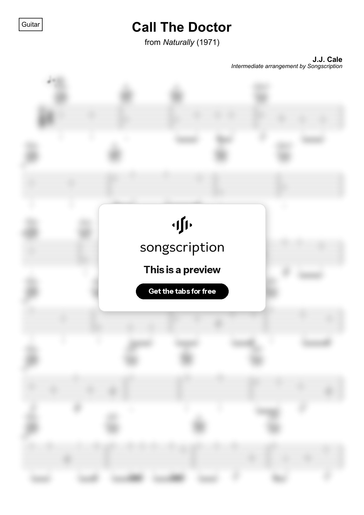 Intermediate Acoustic Guitar Tabs for "Call The Doctor" by J.J. Cale