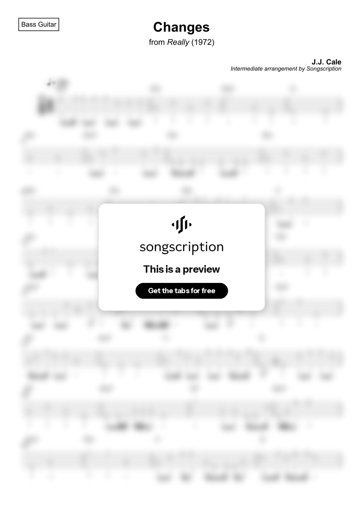 Intermediate Bass Guitar Tabs for "Changes" by J.J. Cale