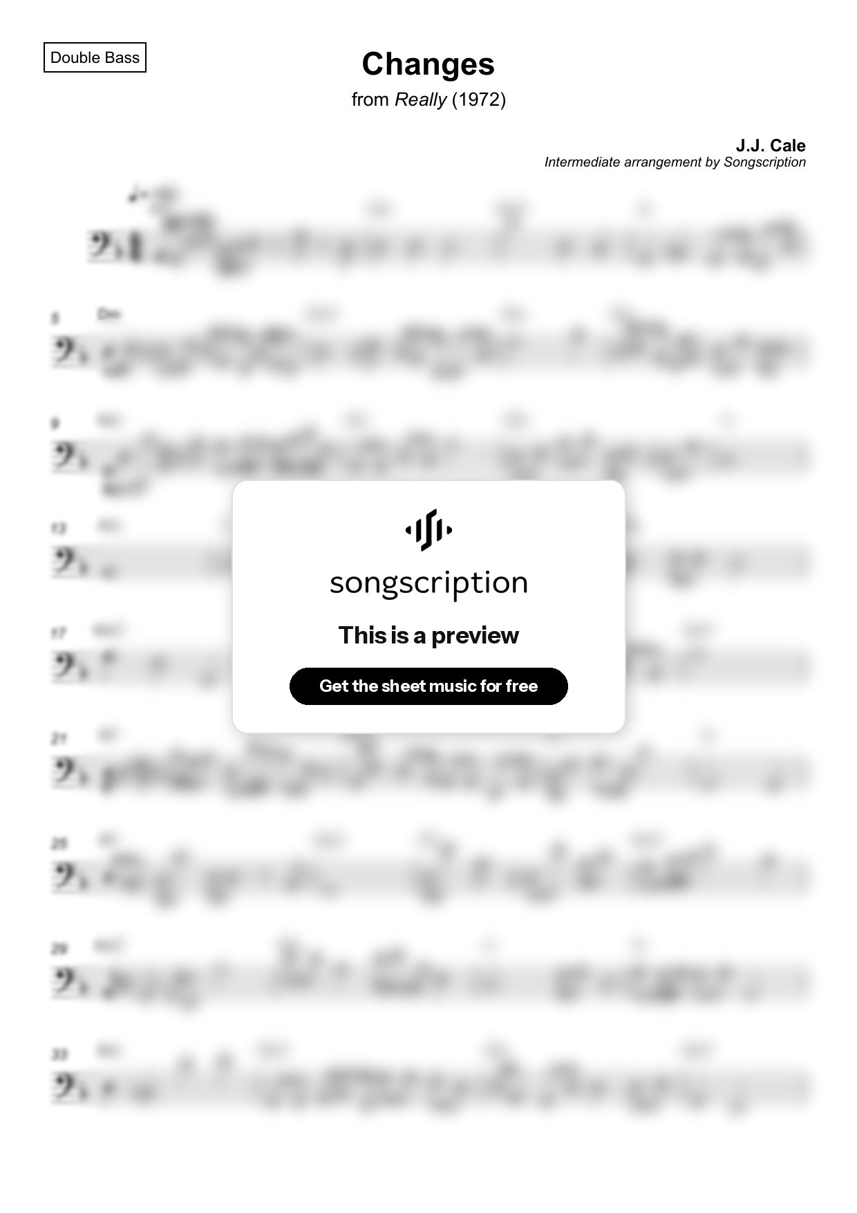 Intermediate Double Bass Sheet Music for "Changes" by J.J. Cale
