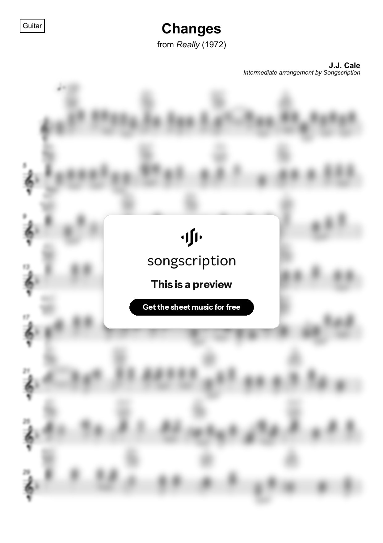Intermediate Acoustic Guitar Sheet Music for "Changes" by J.J. Cale