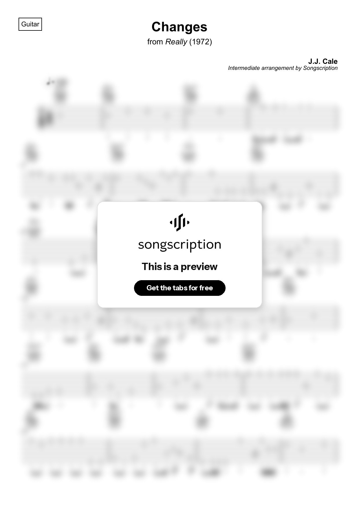 Intermediate Acoustic Guitar Tabs for "Changes" by J.J. Cale
