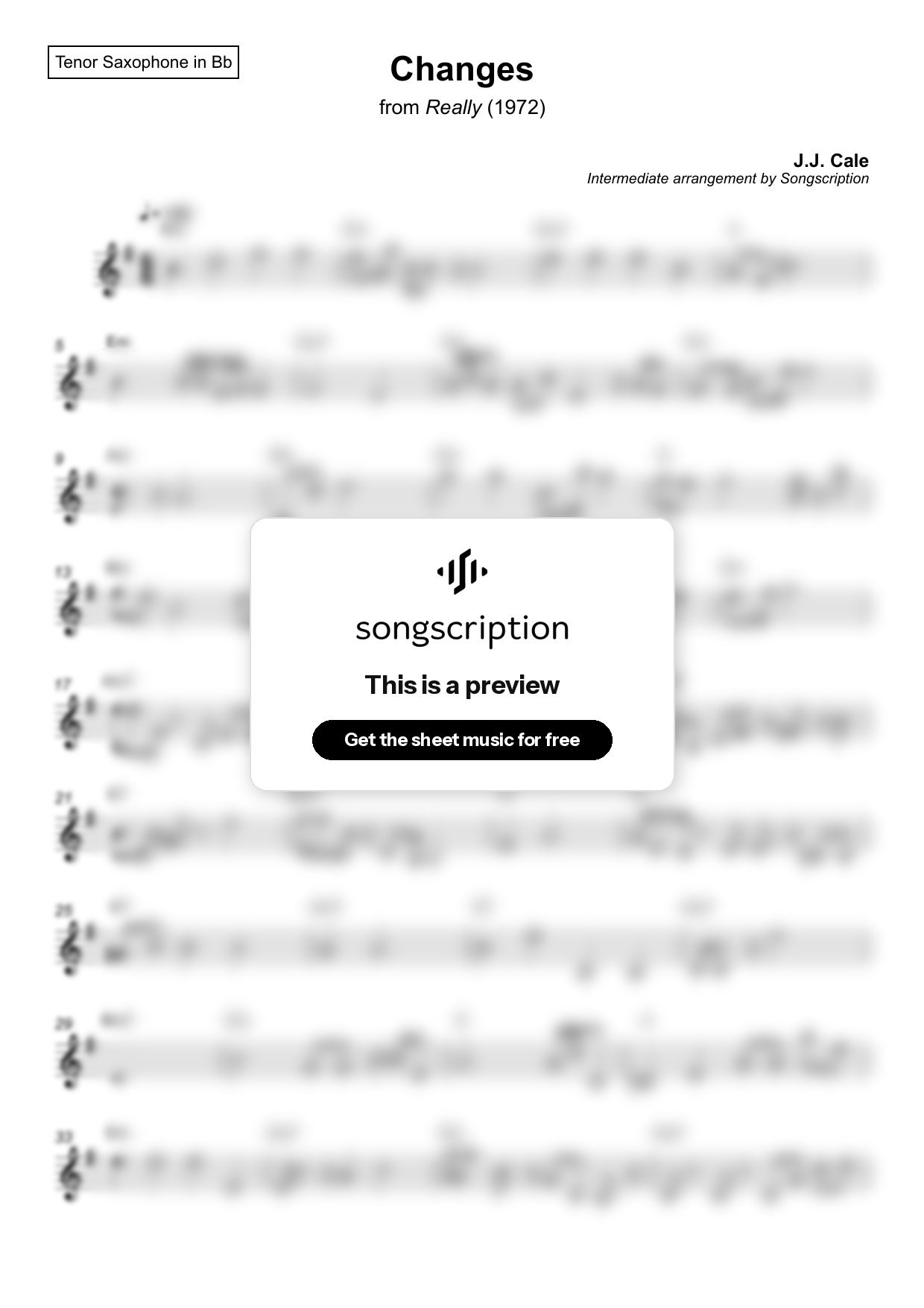 Intermediate Tenor Sax Sheet Music for "Changes" by J.J. Cale