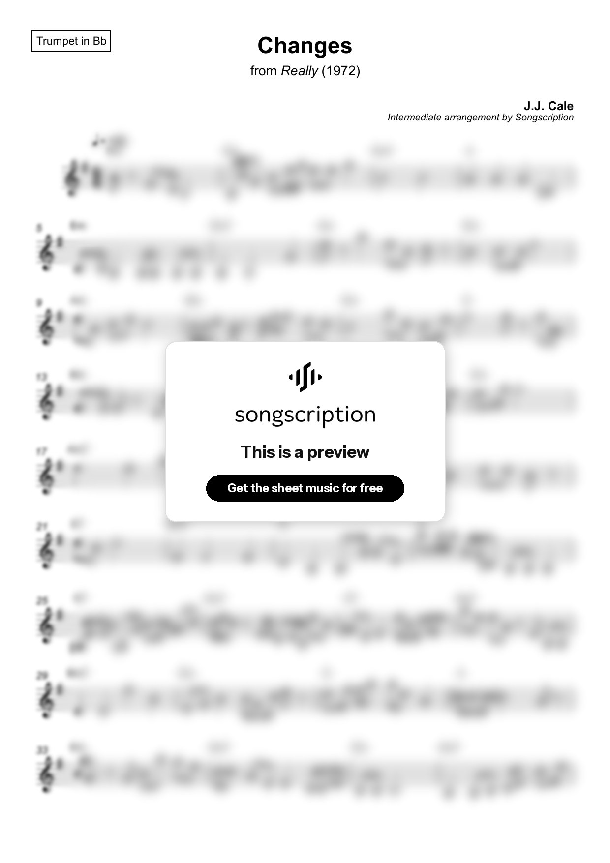 Intermediate Trumpet Sheet Music for "Changes" by J.J. Cale