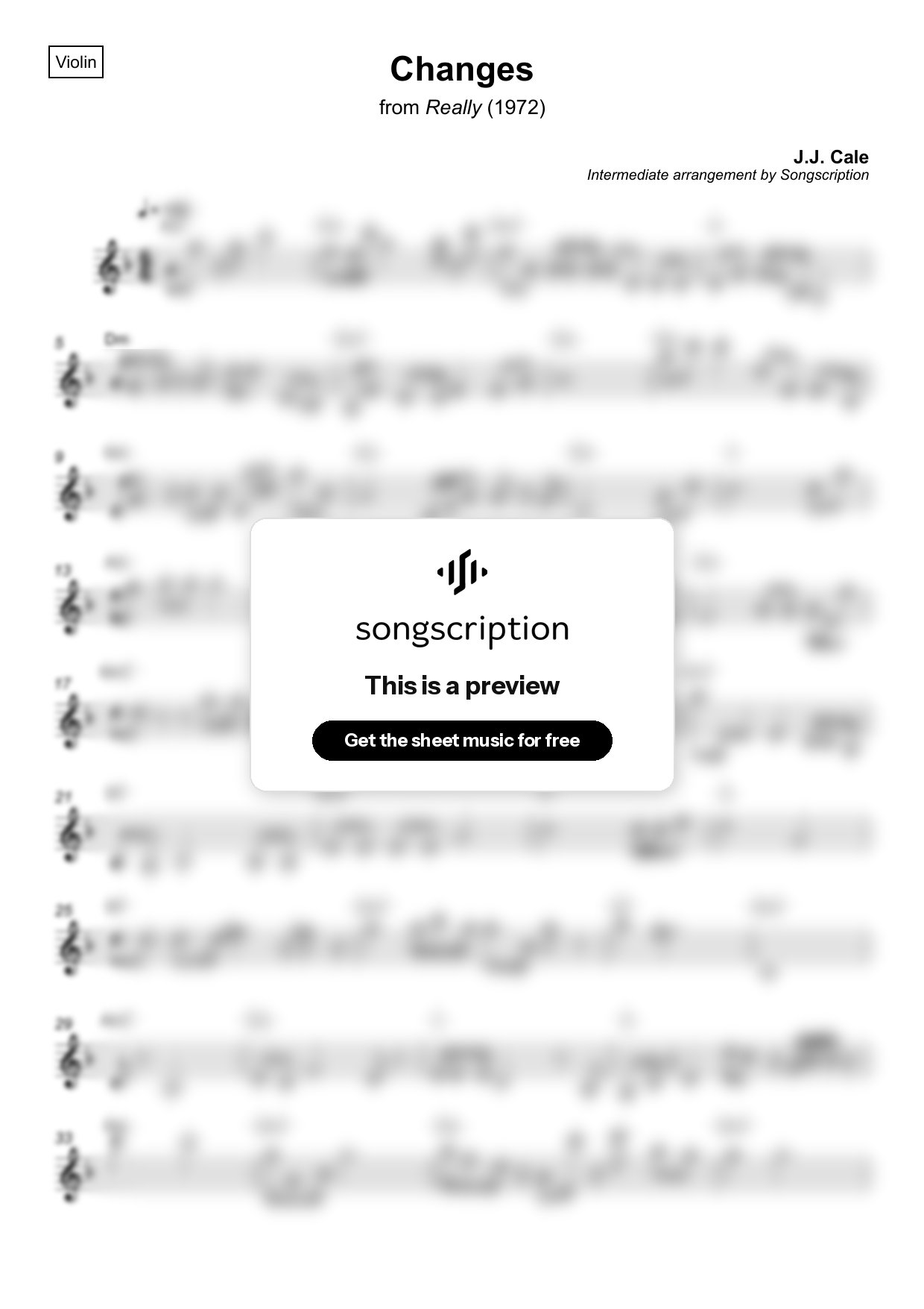 Intermediate Violin Sheet Music for "Changes" by J.J. Cale