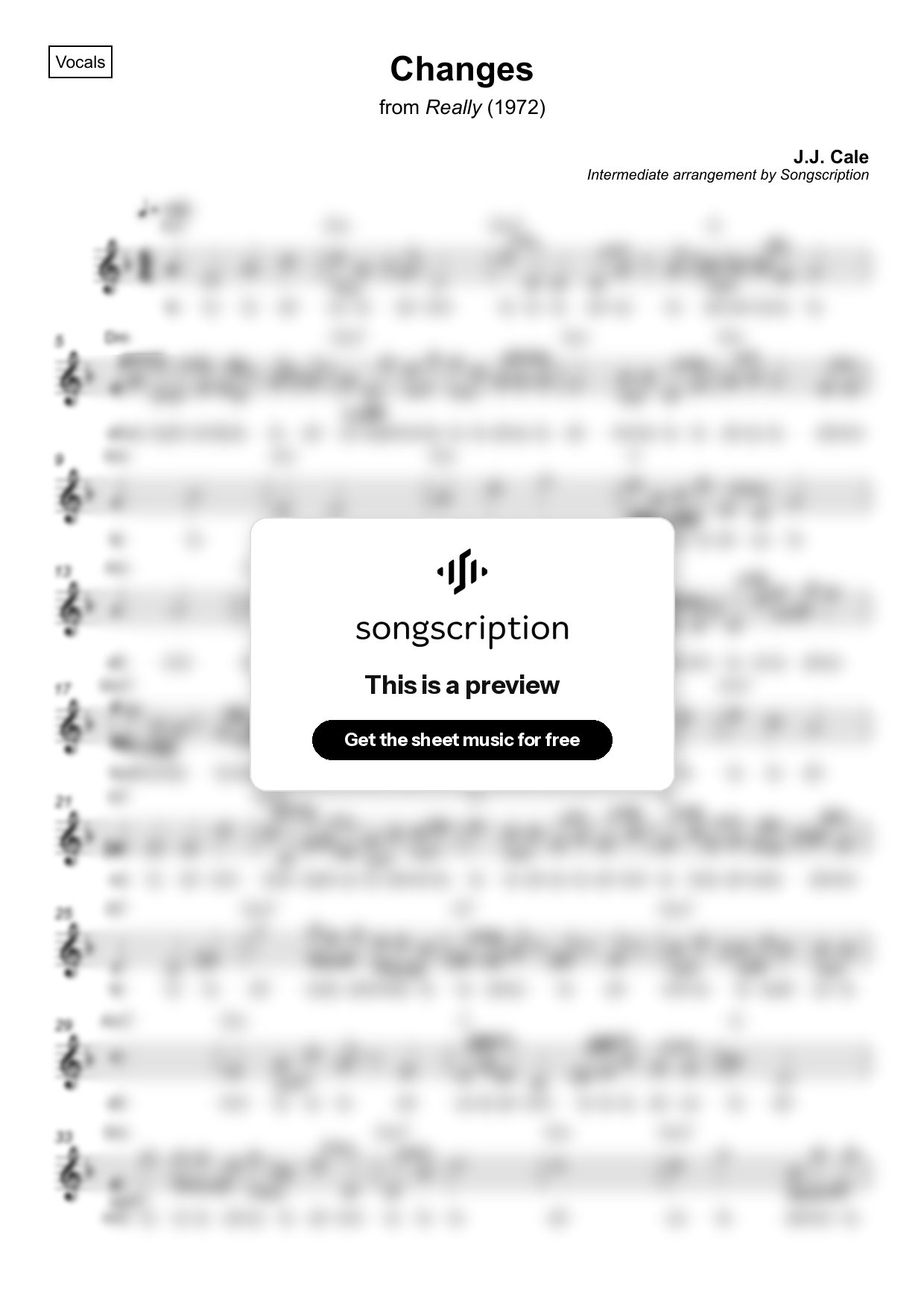 Intermediate Vocals Sheet Music for "Changes" by J.J. Cale