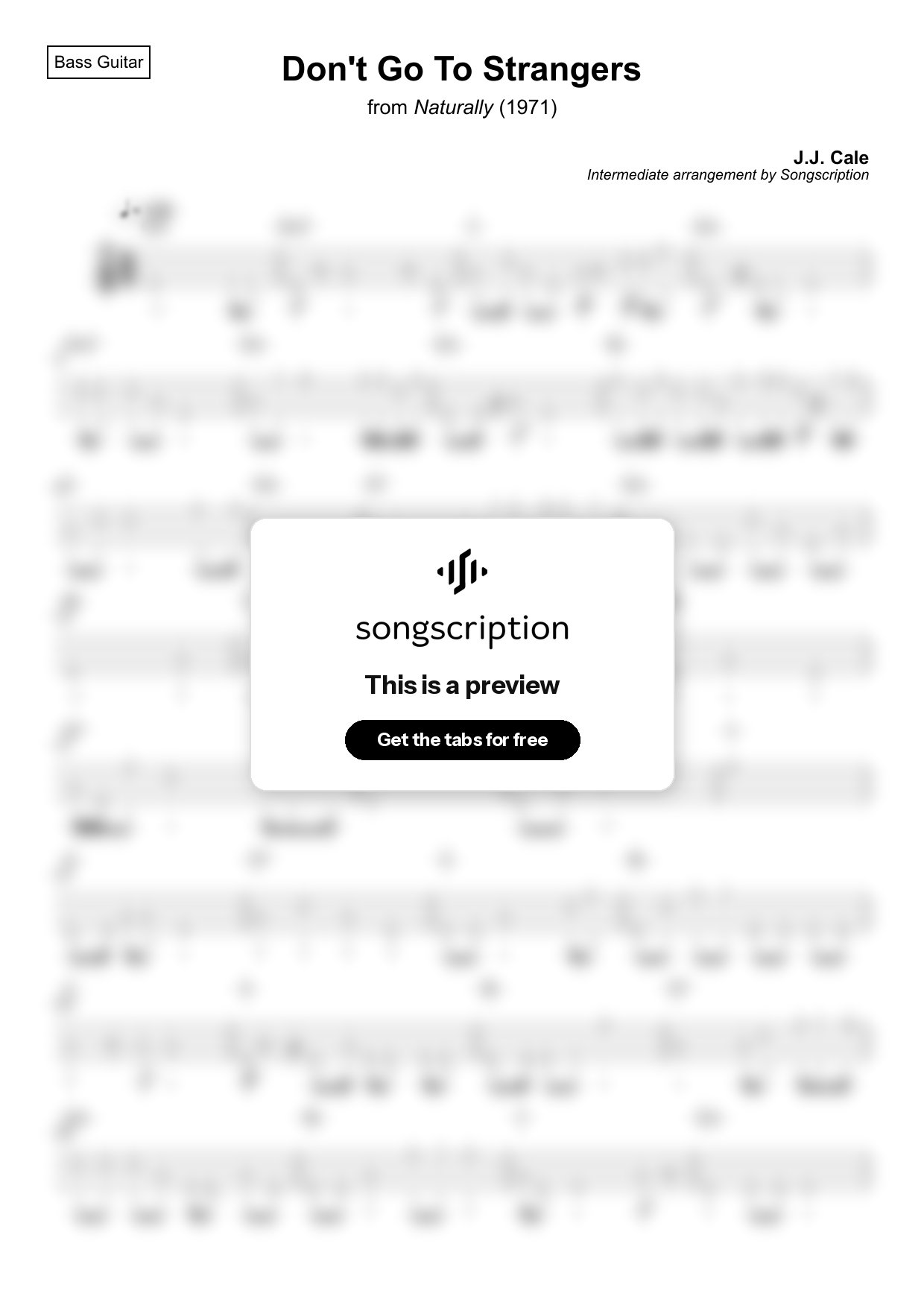 Intermediate Bass Guitar Tabs for "Don't Go To Strangers" by J.J. Cale