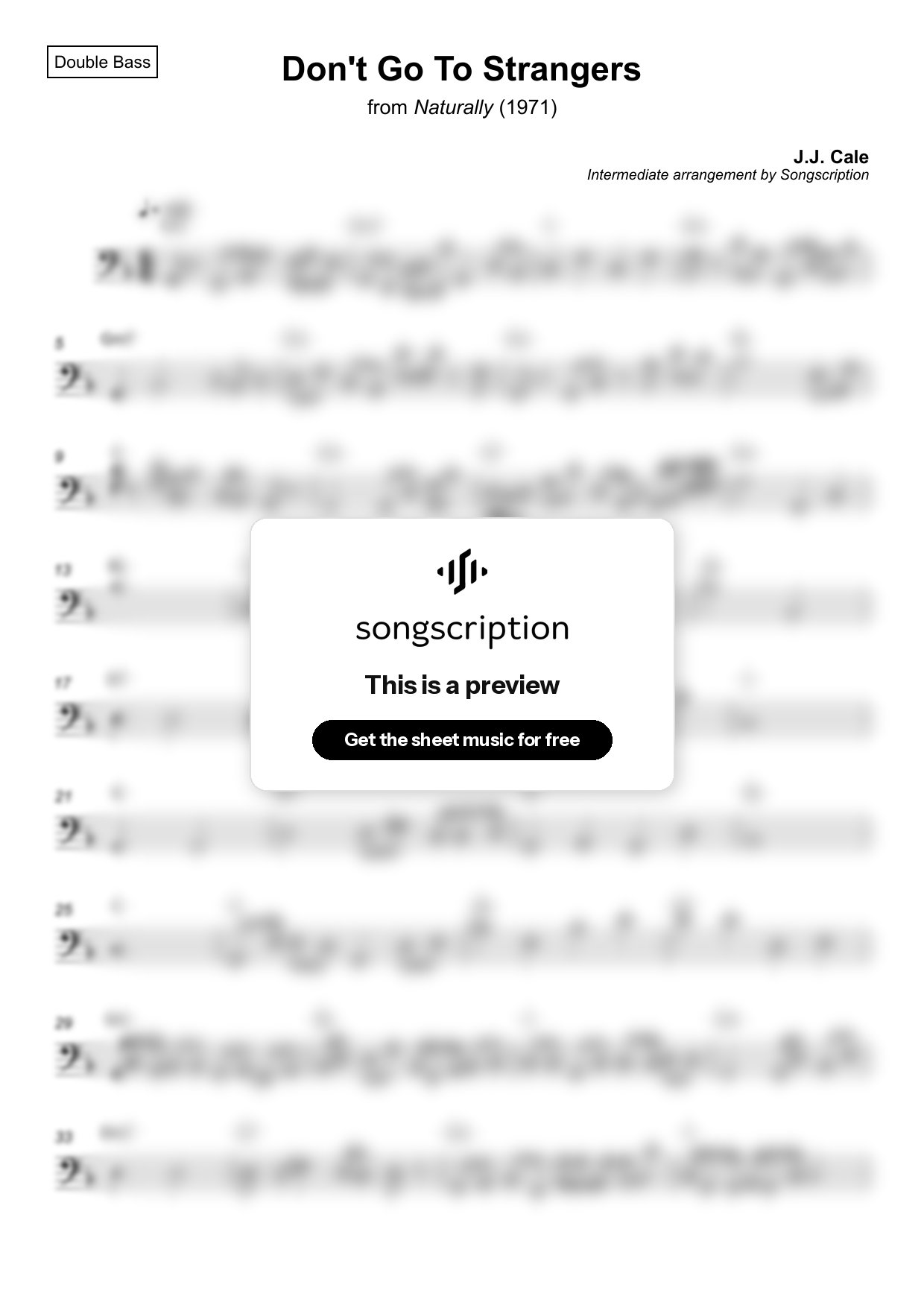 Intermediate Double Bass Sheet Music for "Don't Go To Strangers" by J.J. Cale