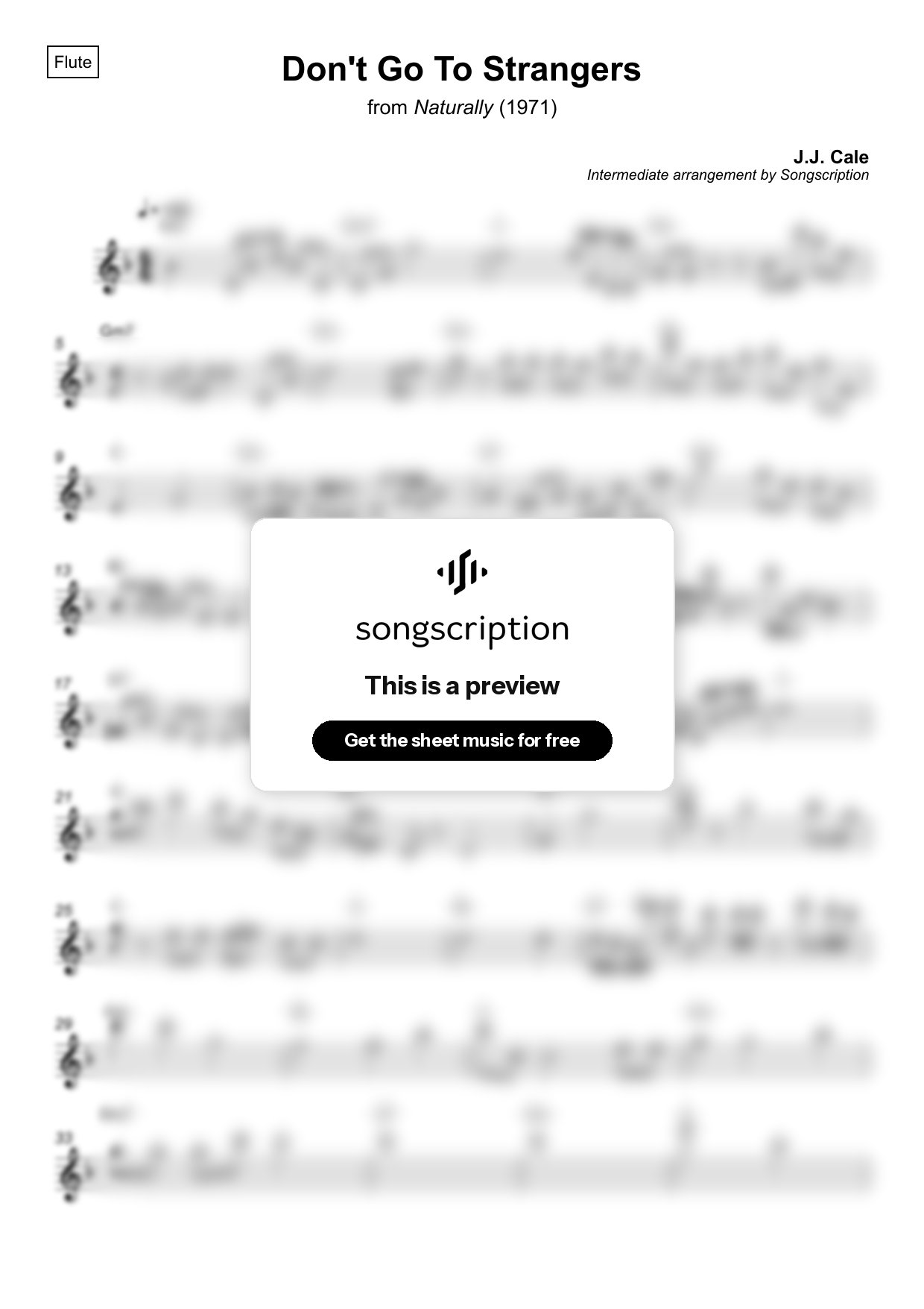 Intermediate Flute Sheet Music for "Don't Go To Strangers" by J.J. Cale