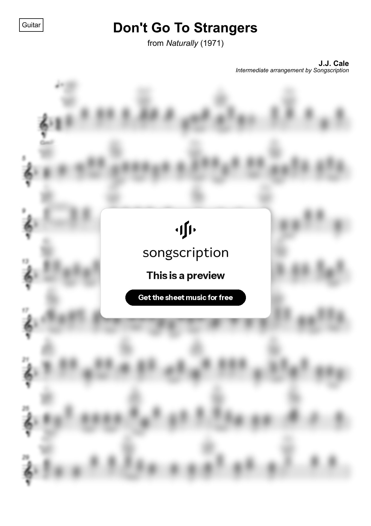Intermediate Acoustic Guitar Sheet Music for "Don't Go To Strangers" by J.J. Cale