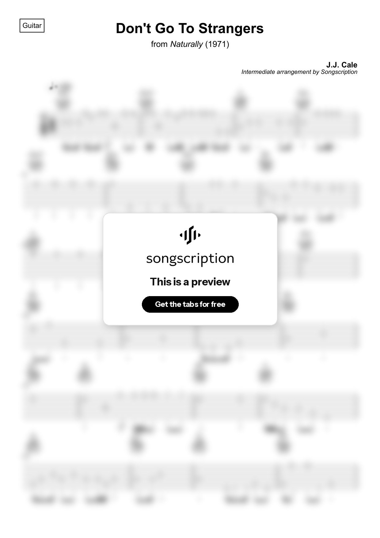 Intermediate Acoustic Guitar Tabs for "Don't Go To Strangers" by J.J. Cale