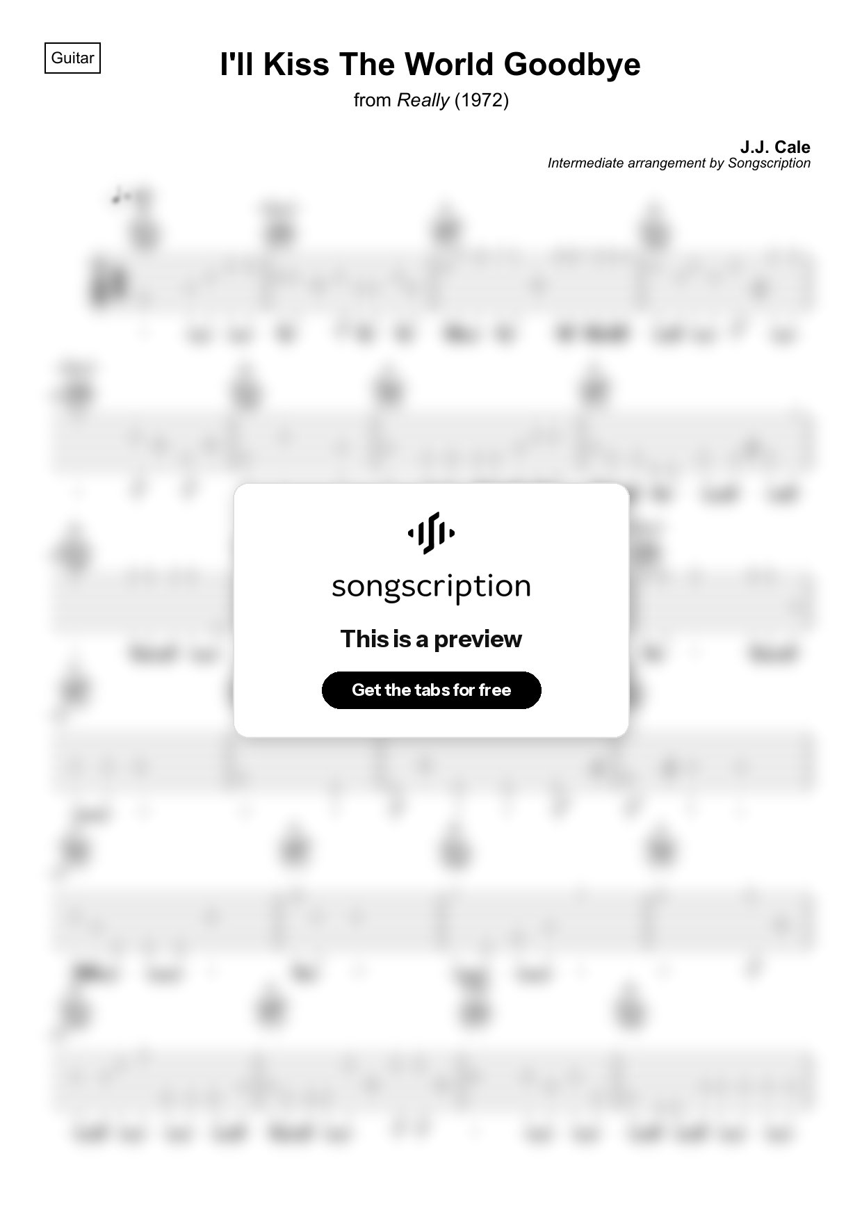 Intermediate Acoustic Guitar Tabs for "I'll Kiss The World Goodbye" by J.J. Cale